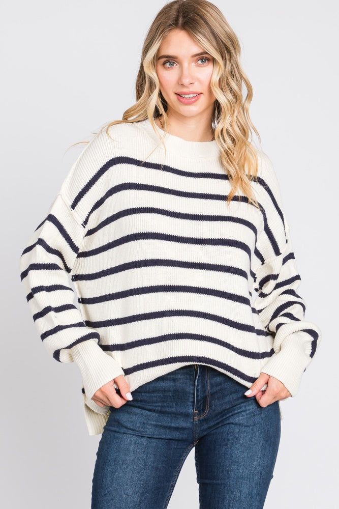 Cream Striped Long Sleeve Knit Sweater sold by Pinkblush