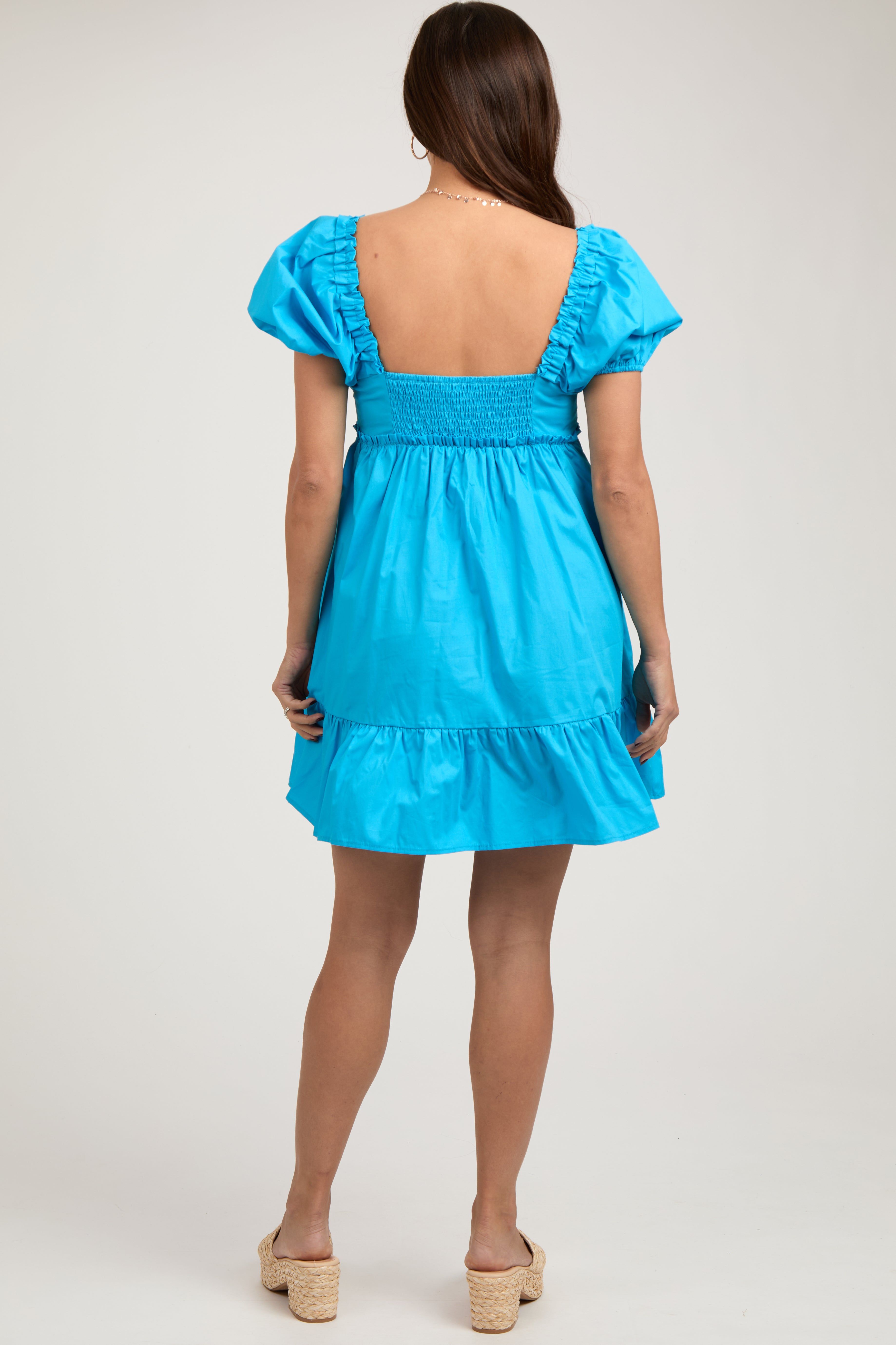 Aqua Puff Sleeve Ruffle Accent Maternity Mini Dress sold by Pinkblush product image thumbnail 4