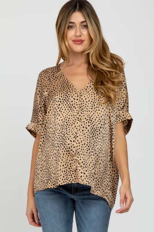 Taupe Animal Print Maternity Blouse sold by Pinkblush