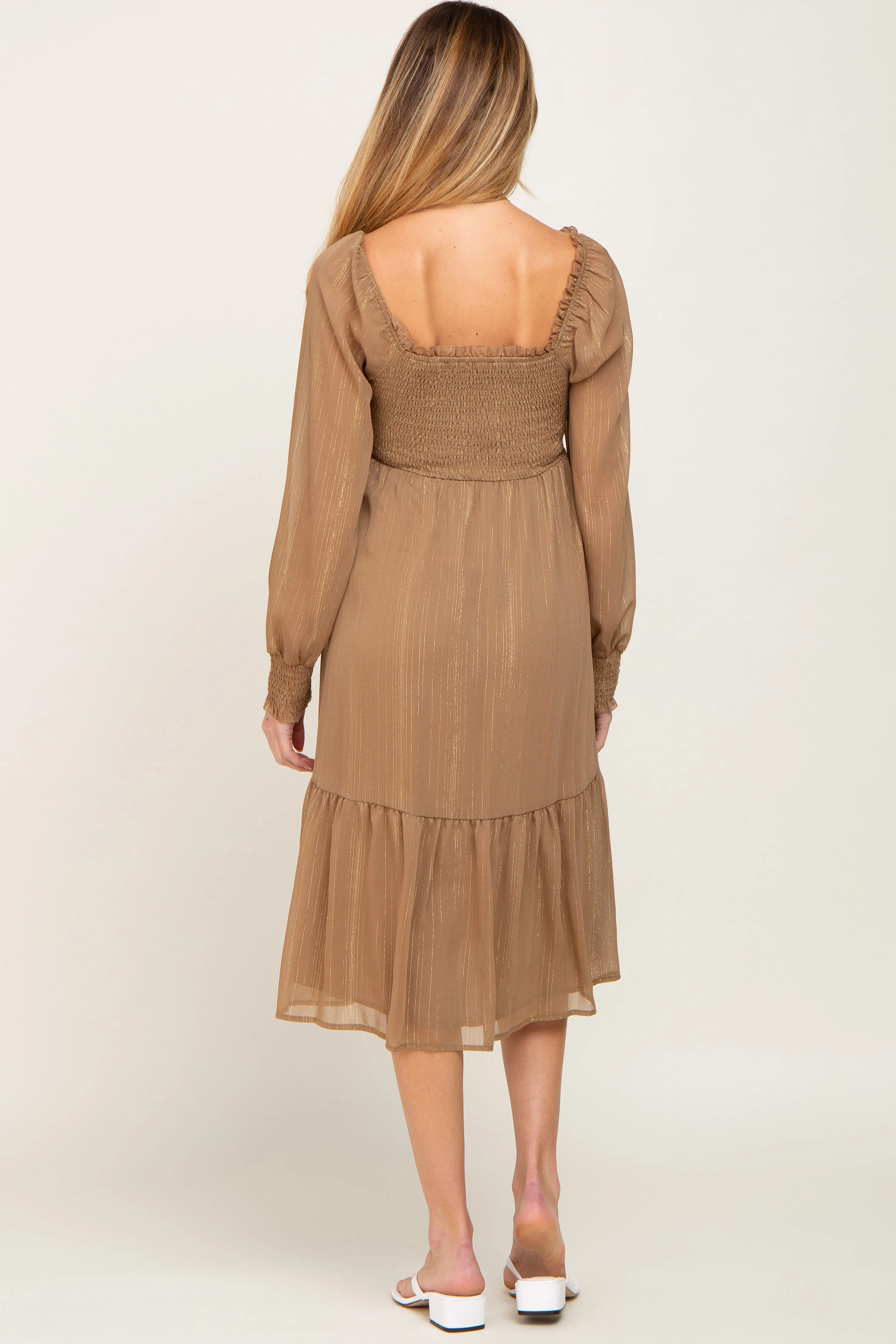 Mocha Shimmer Smocked Long Sleeve Maternity Dress sold by Pinkblush product image thumbnail 3