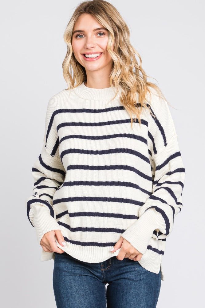 Cream Striped Long Sleeve Knit Sweater sold by Pinkblush product image thumbnail 2