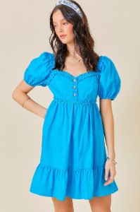 Aqua Puff Sleeve Ruffle Accent Maternity Mini Dress sold by Pinkblush