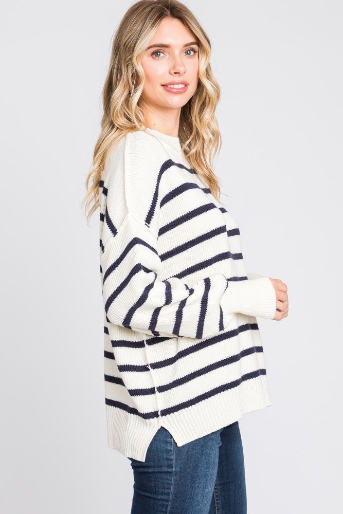 Cream Striped Long Sleeve Knit Sweater sold by Pinkblush product image thumbnail 3