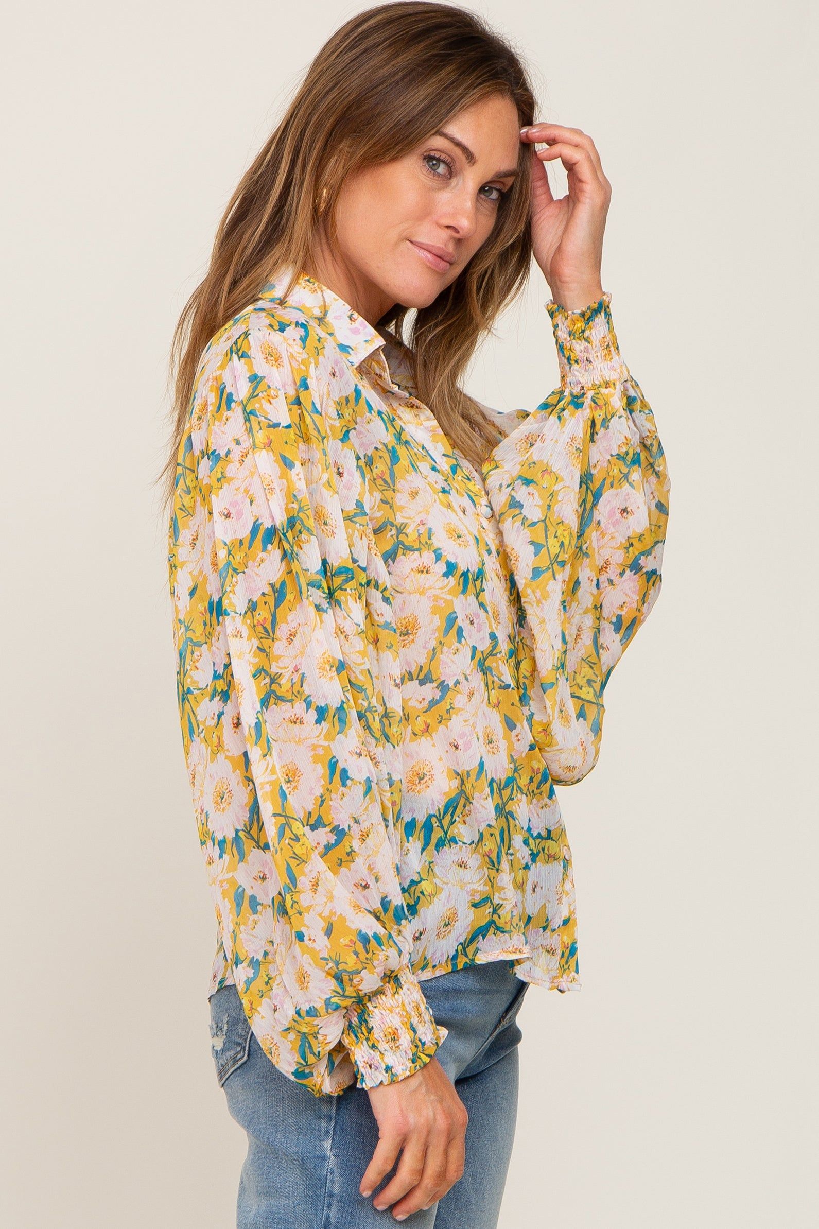 Yellow Floral Button Up Blouse sold by Pinkblush product image thumbnail 2