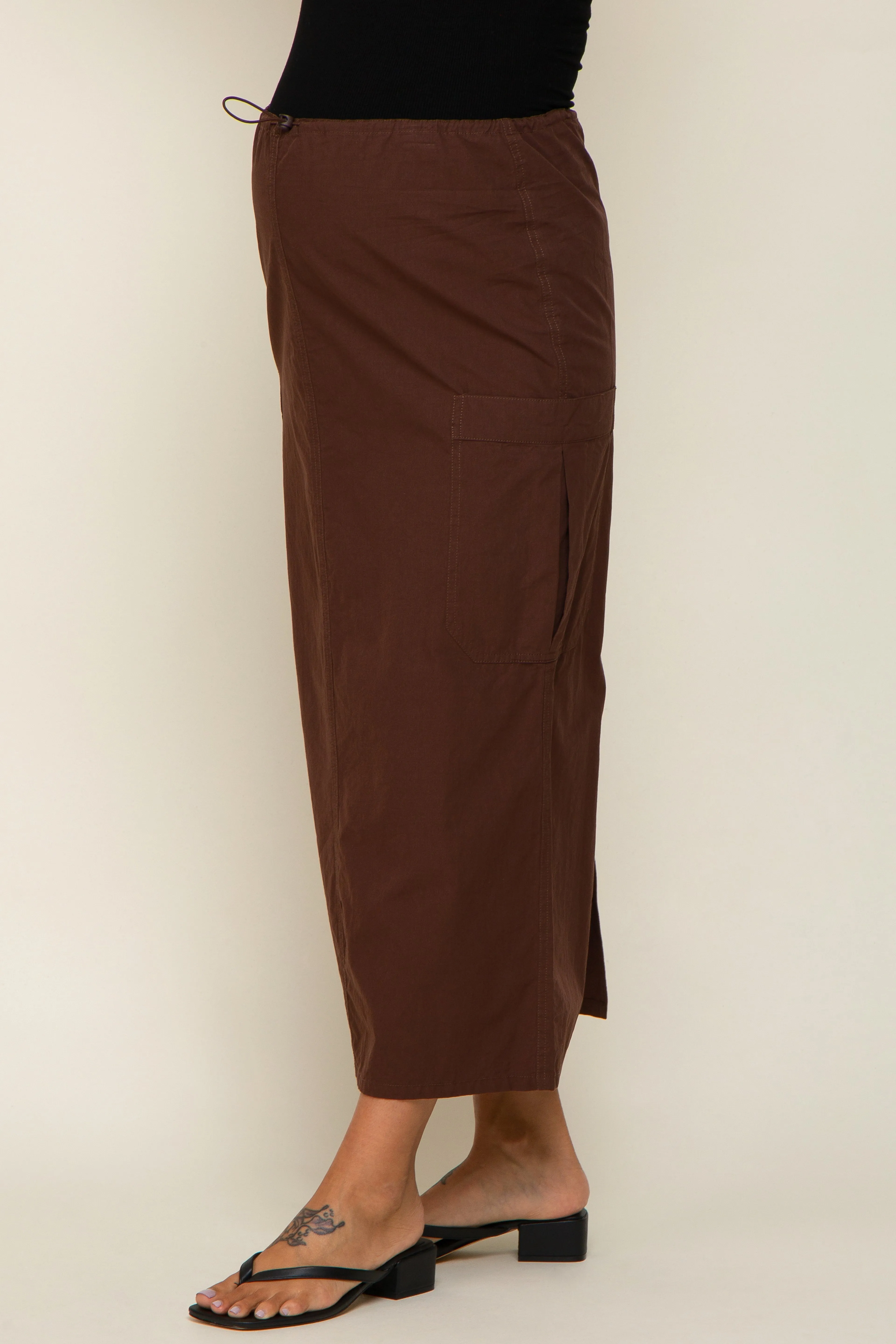 Brown Drawstring Pocket Maternity Maxi Skirt sold by Pinkblush product image thumbnail 4