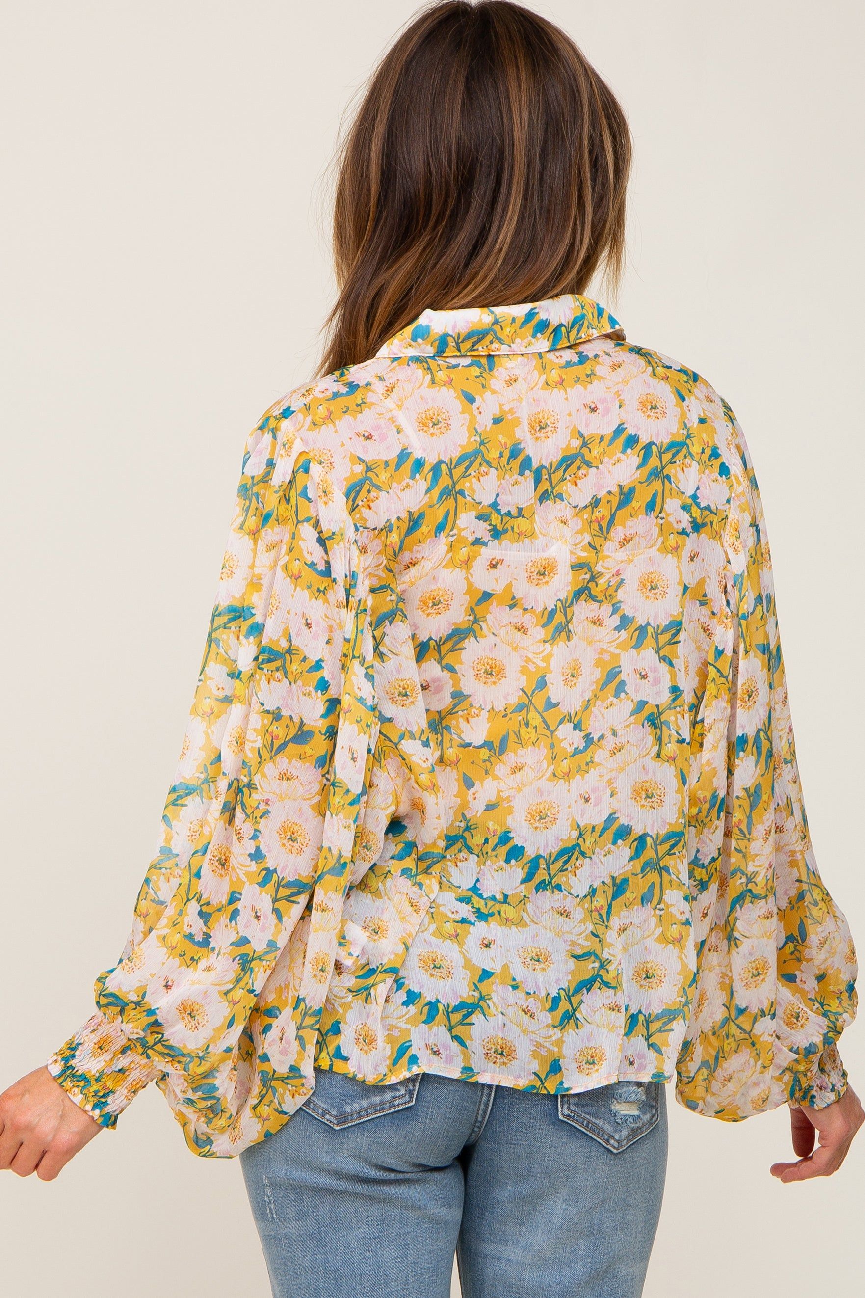 Yellow Floral Button Up Blouse sold by Pinkblush product image thumbnail 3