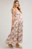 Ivory Multi-Color Floral Smocked Tiered Maternity Maxi Dress sold by Pinkblush