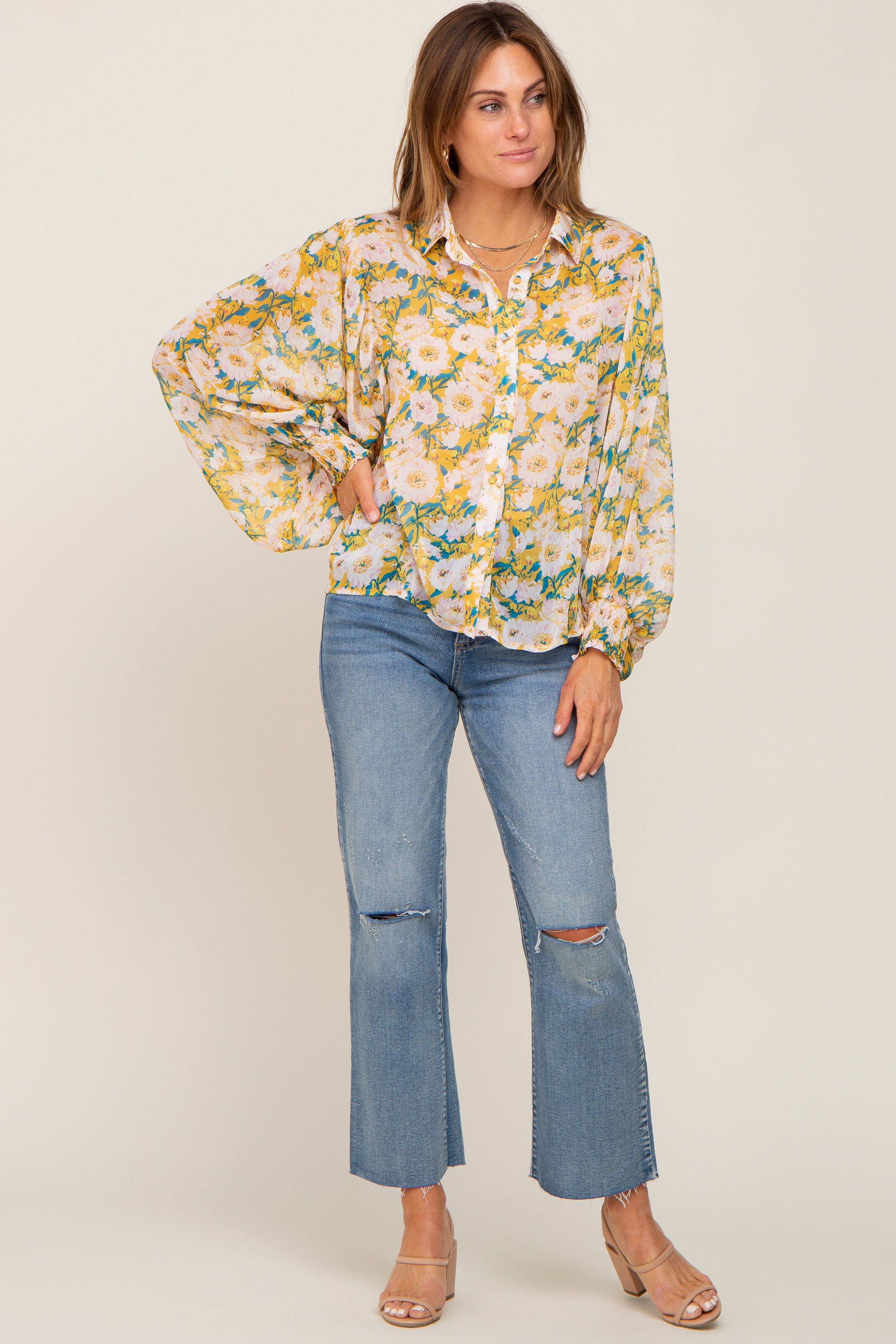 Yellow Floral Button Up Blouse sold by Pinkblush product image thumbnail 4