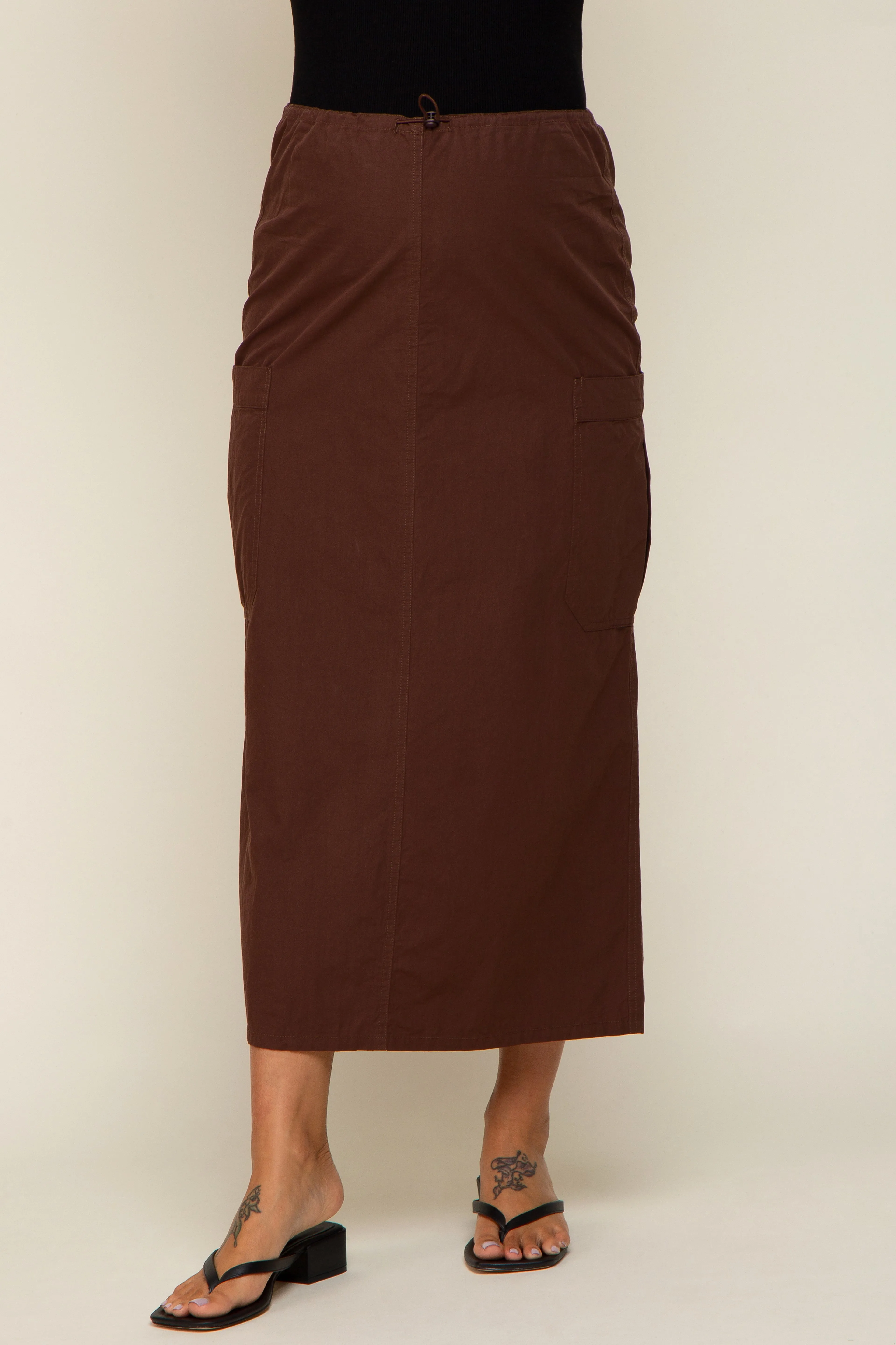 Brown Drawstring Pocket Maternity Maxi Skirt sold by Pinkblush product image thumbnail 3