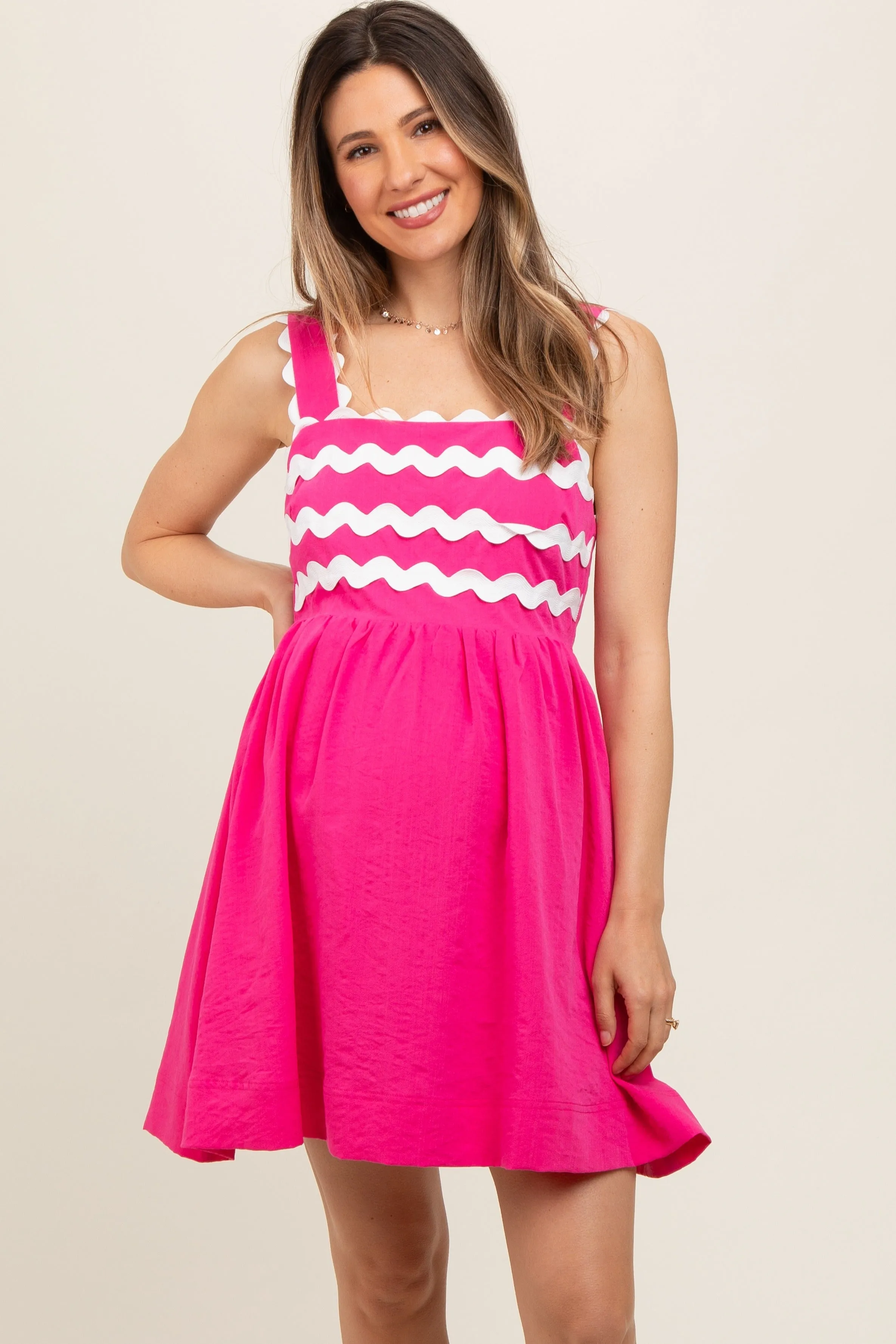 Fuchsia Ric Rack Accent Sleeveless Maternity Dress sold by Pinkblush