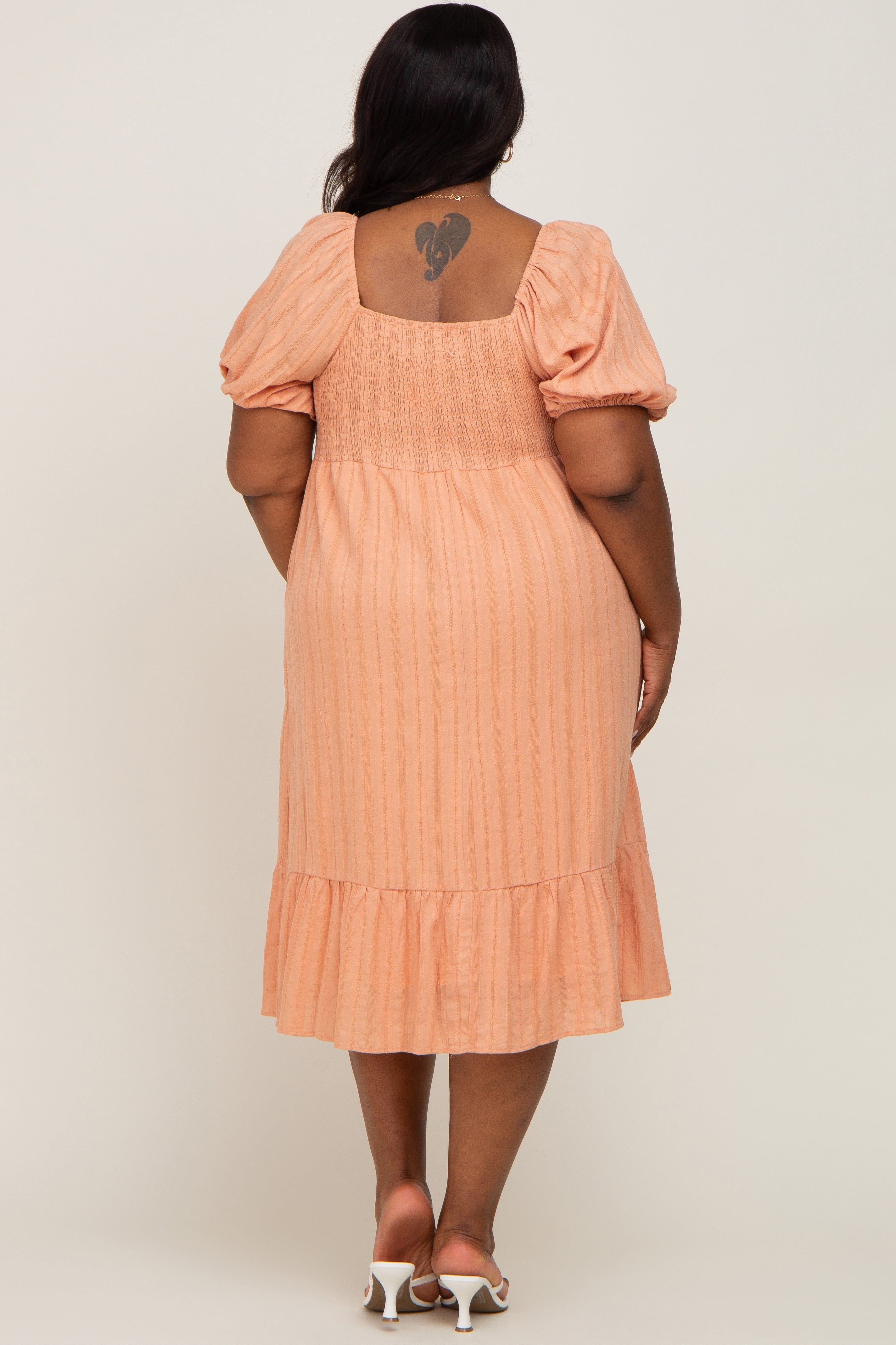 Peach Textured Sweetheart Plus Midi Dress sold by Pinkblush product image thumbnail 3