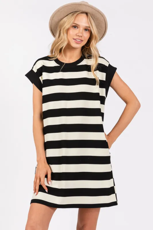 Black Wide Stripe Mini Dress sold by Pinkblush