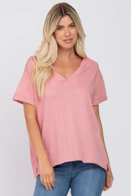 Pink Basic Rolled Short Sleeve Top sold by Pinkblush