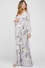 Lavender Floral Chiffon Long Sleeve Pleated Maternity Maxi Dress sold by Pinkblush
