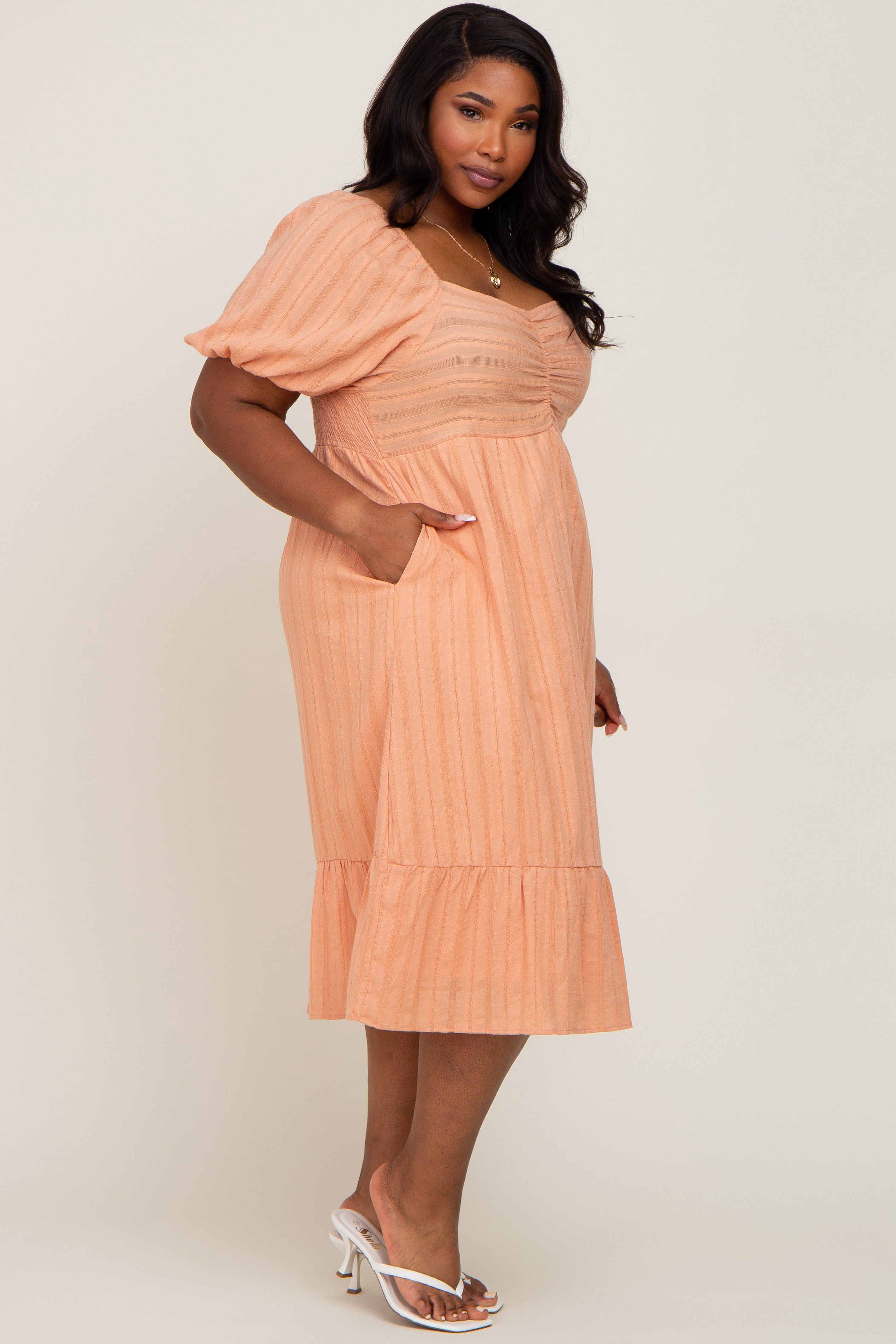 Peach Textured Sweetheart Plus Midi Dress sold by Pinkblush product image thumbnail 2