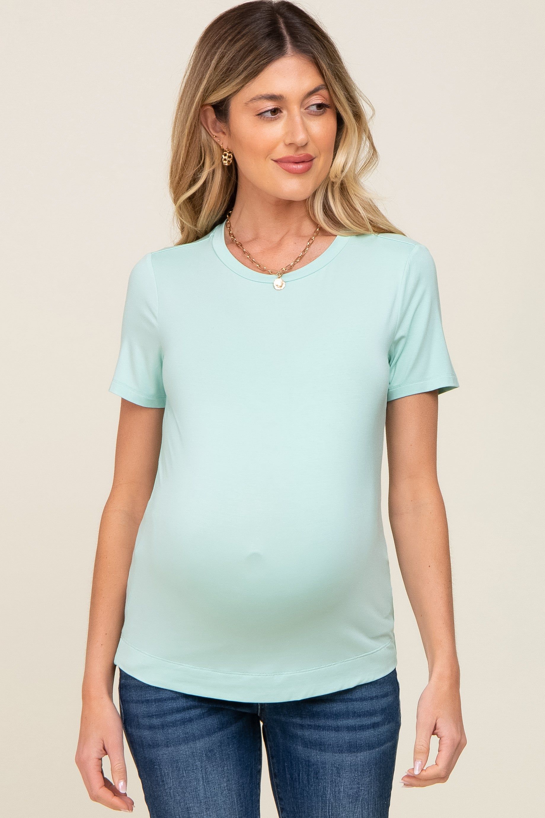 Mint Short Sleeve Maternity Top sold by Pinkblush