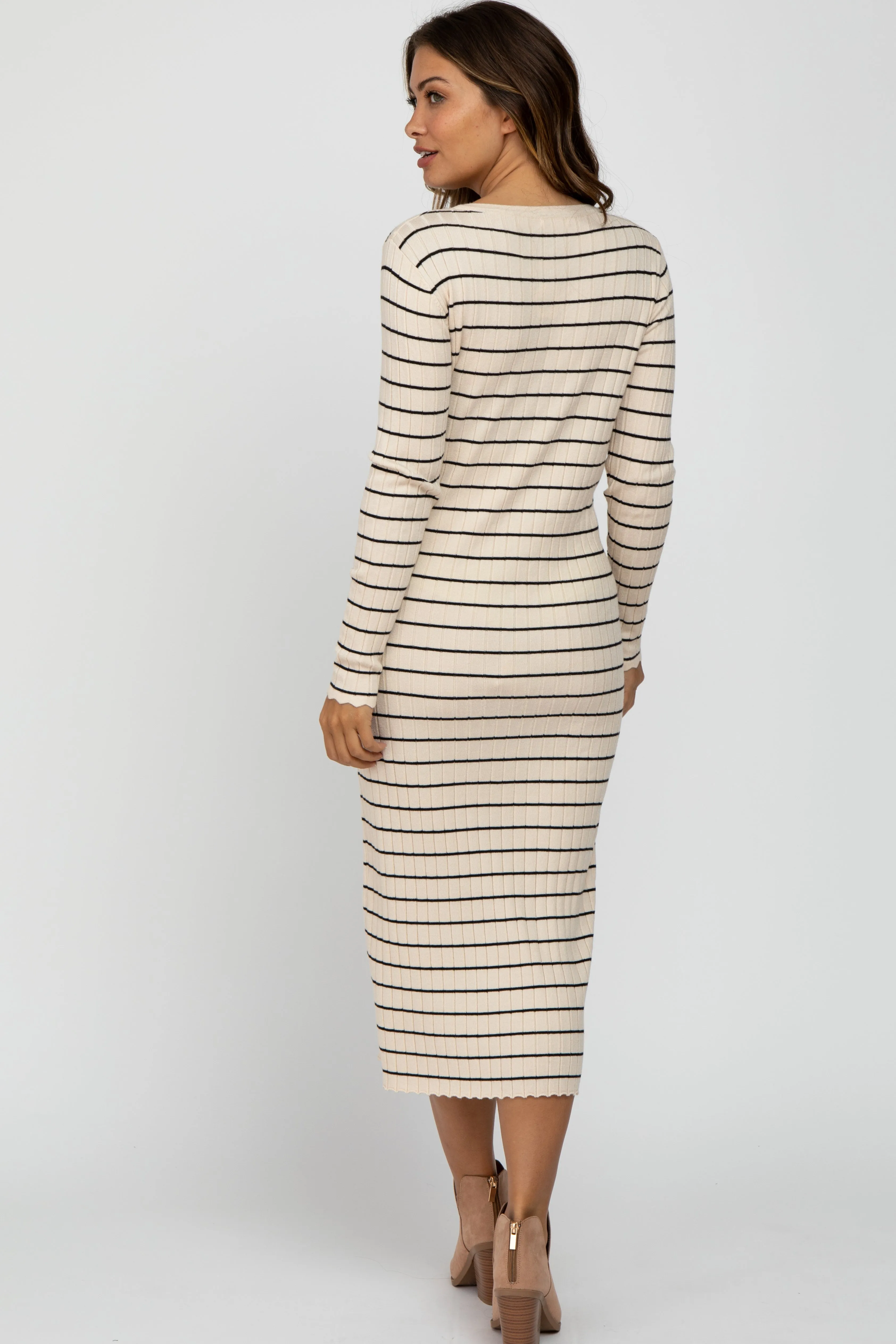 Cream Ribbed Striped Maternity Midi Dress sold by Pinkblush product image thumbnail 3