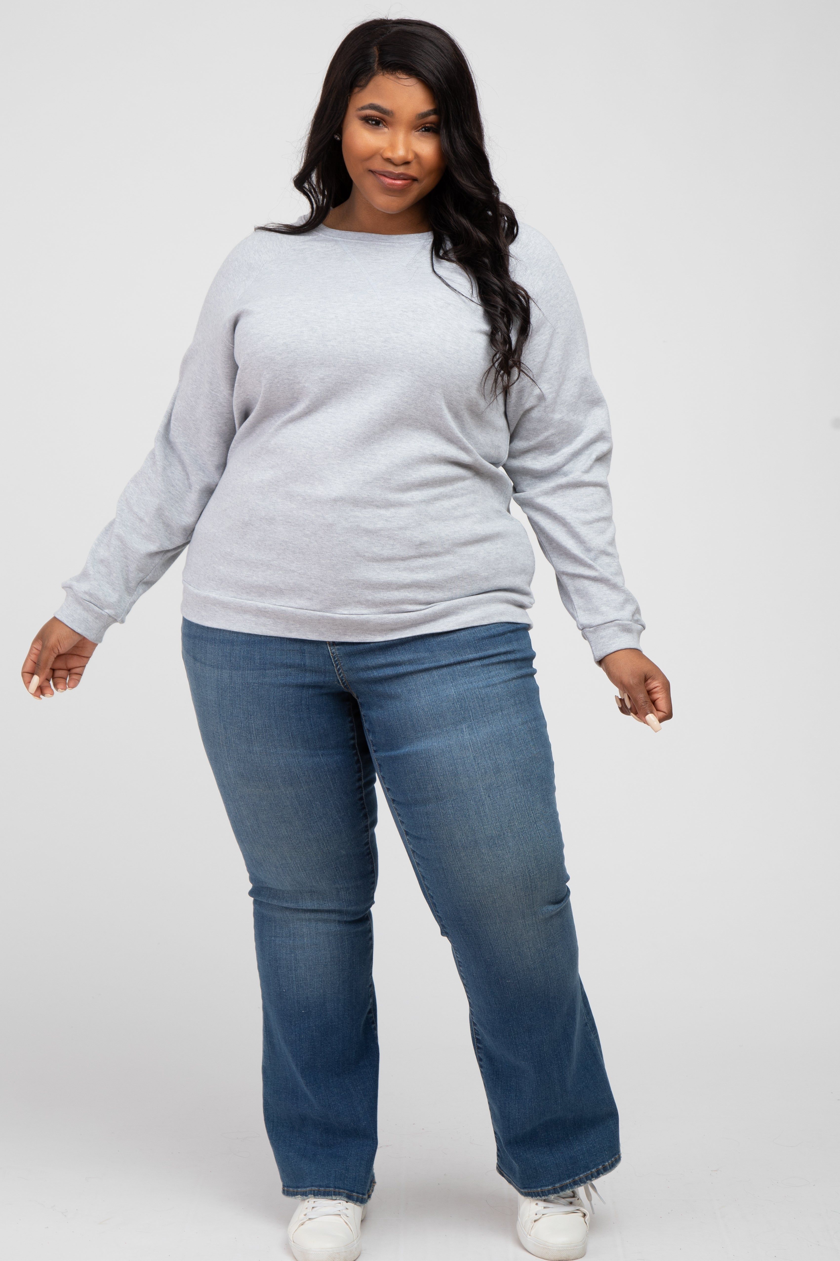 Heather Grey Crew Neck Long Sleeve Plus Top sold by Pinkblush product image thumbnail 4