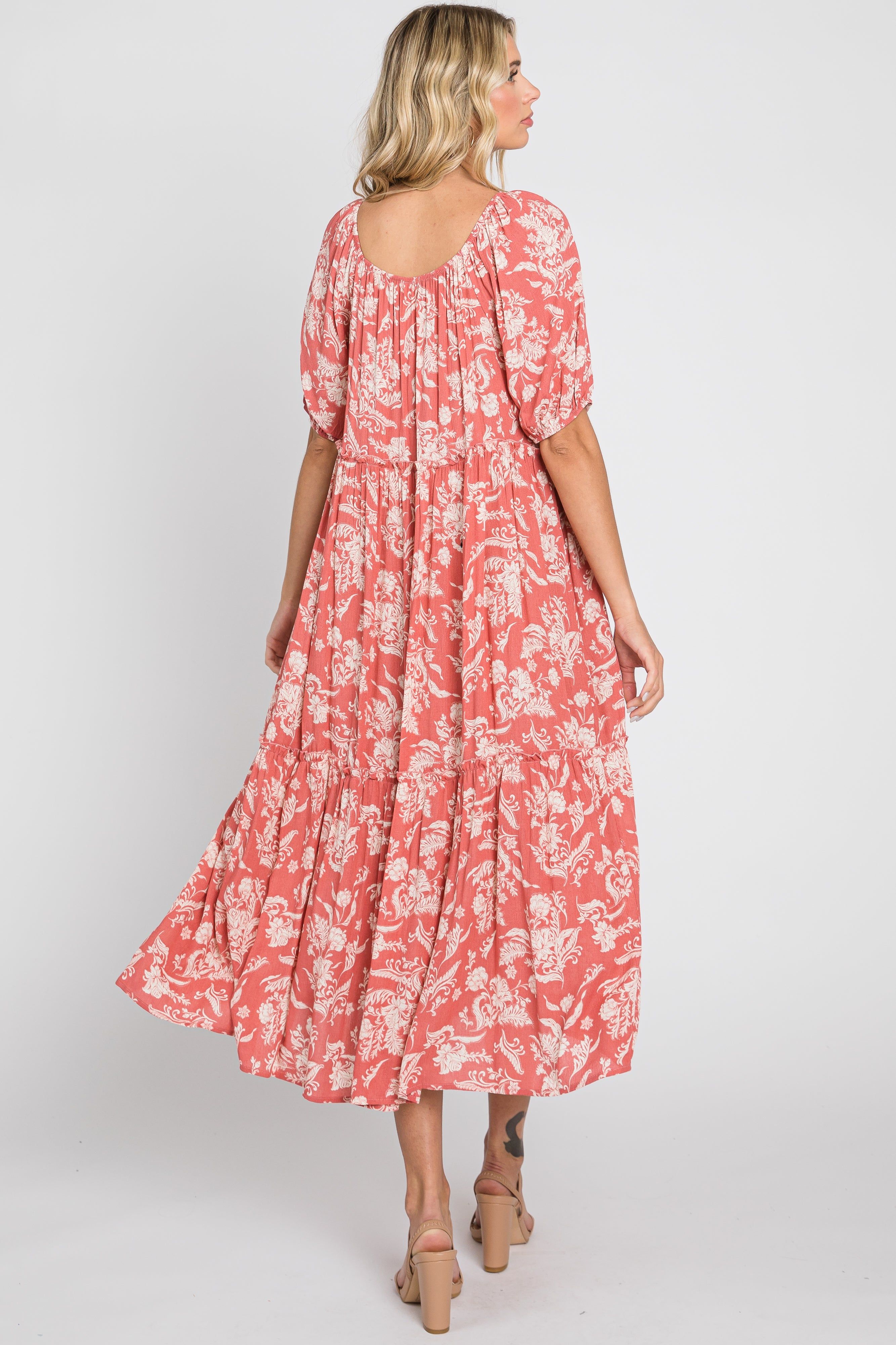 Magenta Floral Tiered Short Sleeve Midi Dress sold by Pinkblush product image thumbnail 3