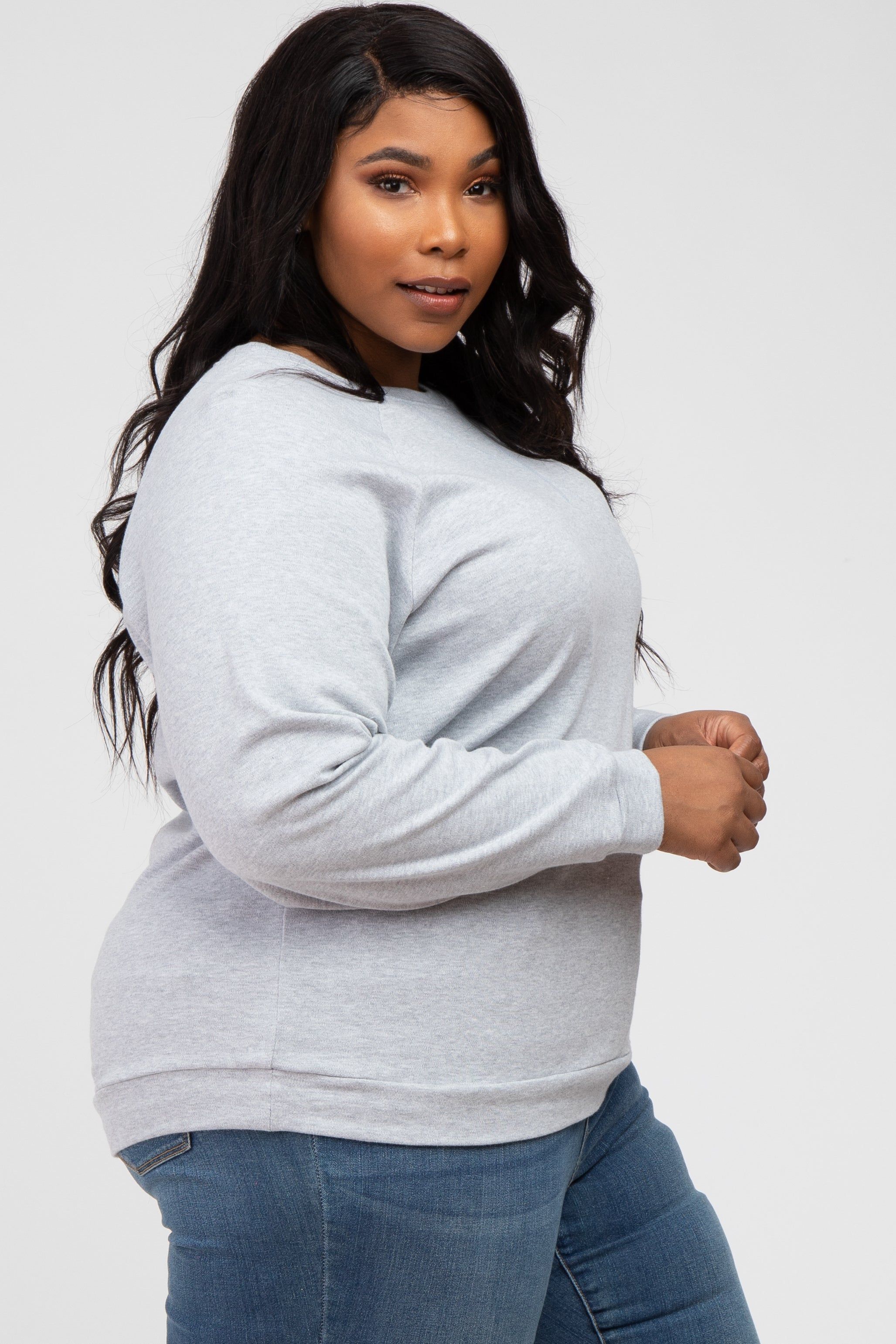 Heather Grey Crew Neck Long Sleeve Plus Top sold by Pinkblush product image thumbnail 2