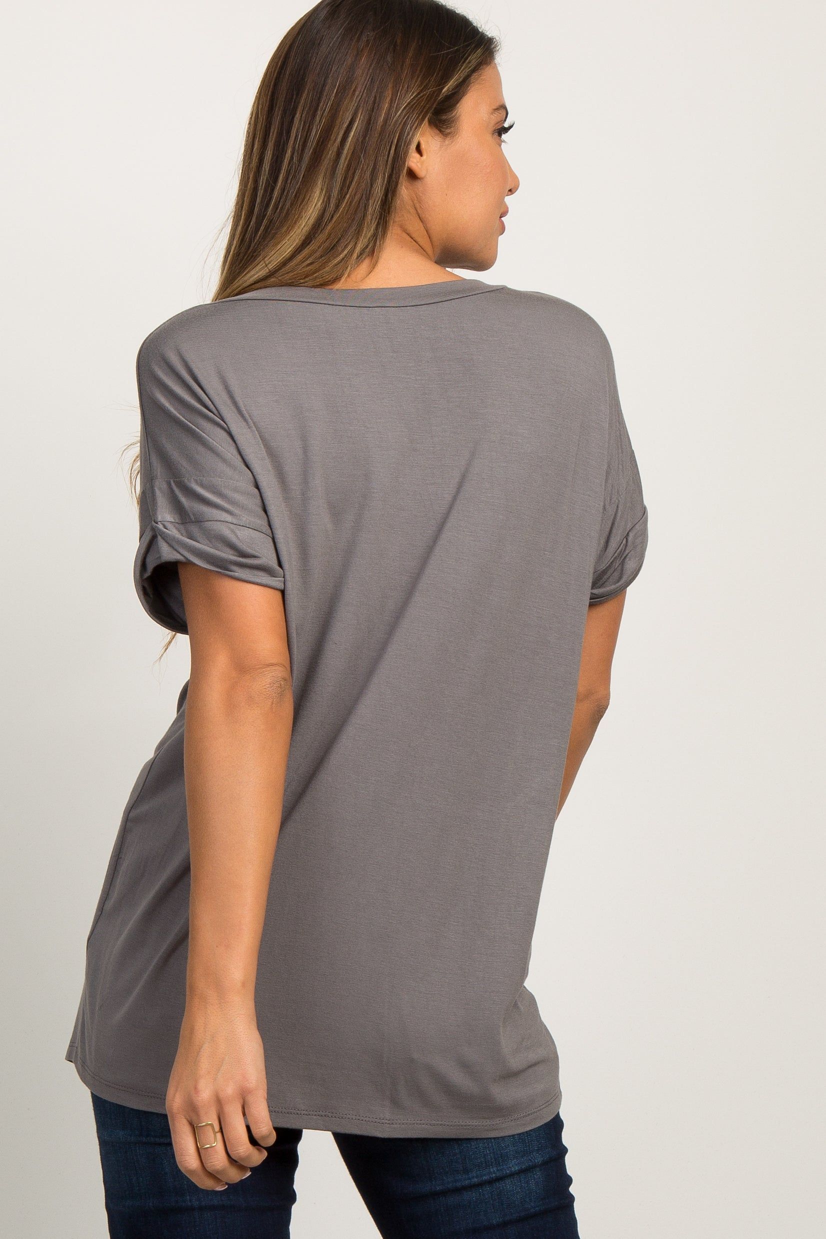 Charcoal Grey Basic V-Neck Pocket Top sold by Pinkblush product image thumbnail 3