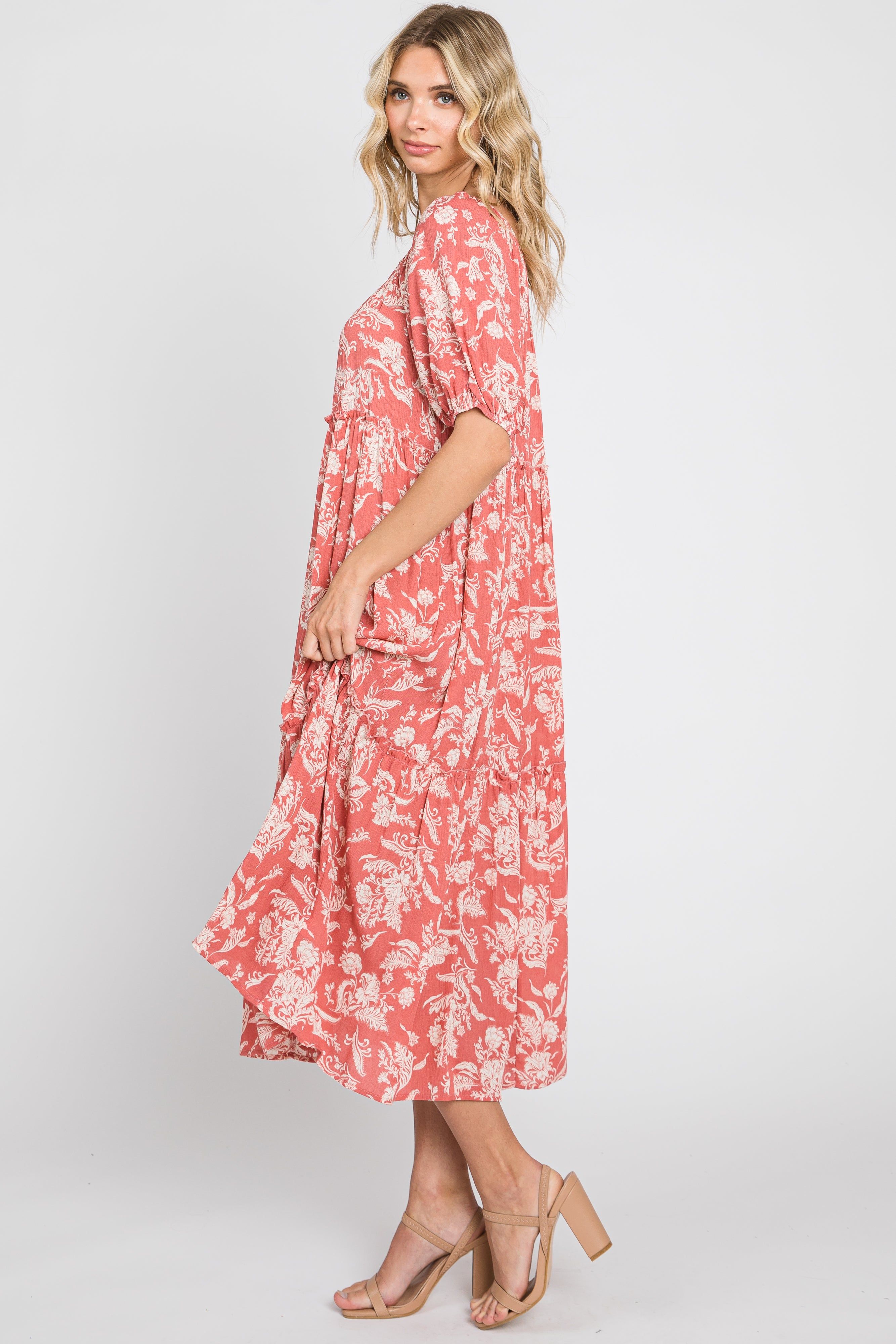 Magenta Floral Tiered Short Sleeve Midi Dress sold by Pinkblush product image thumbnail 2