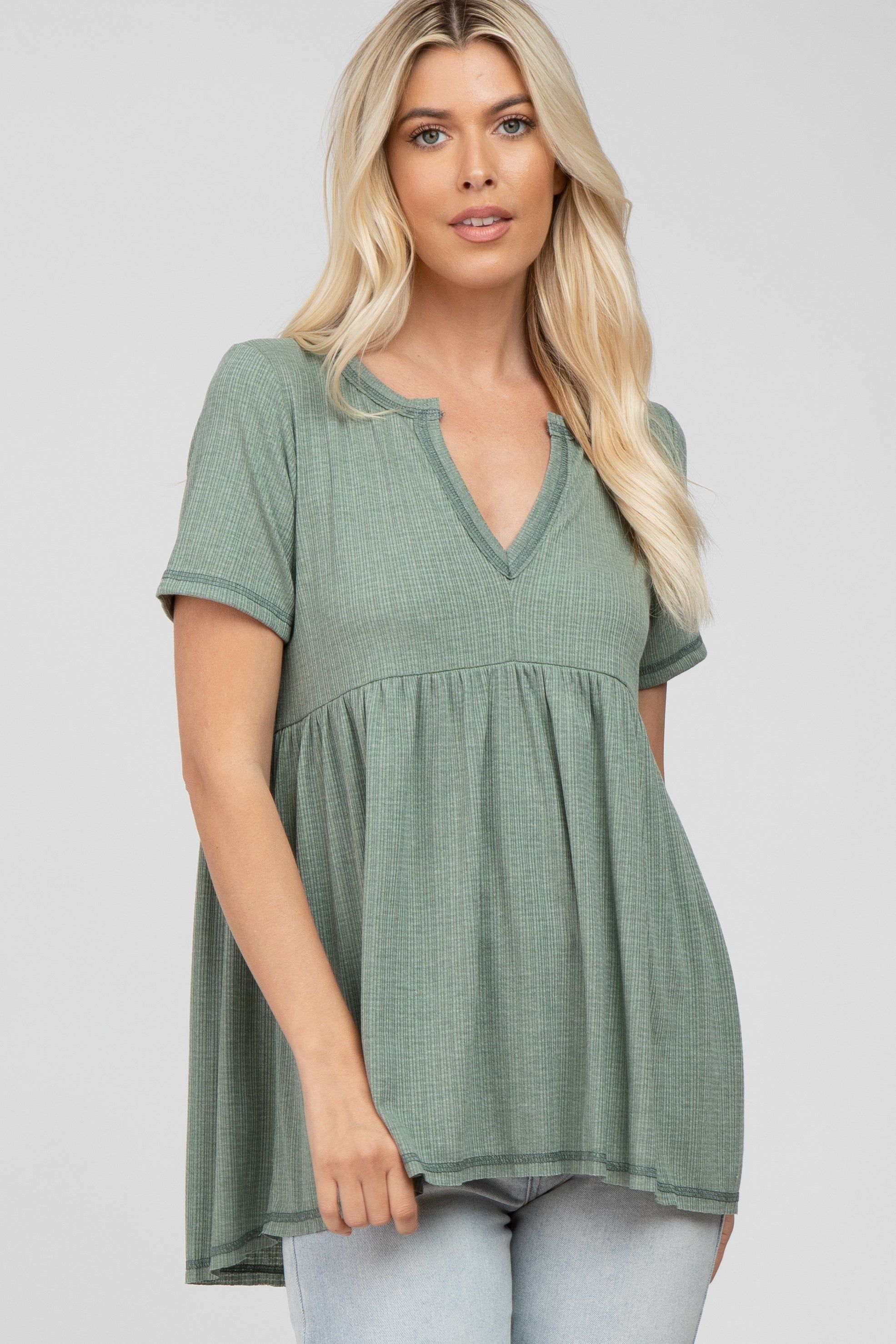 Olive V Neck Short Sleeve Top sold by Pinkblush