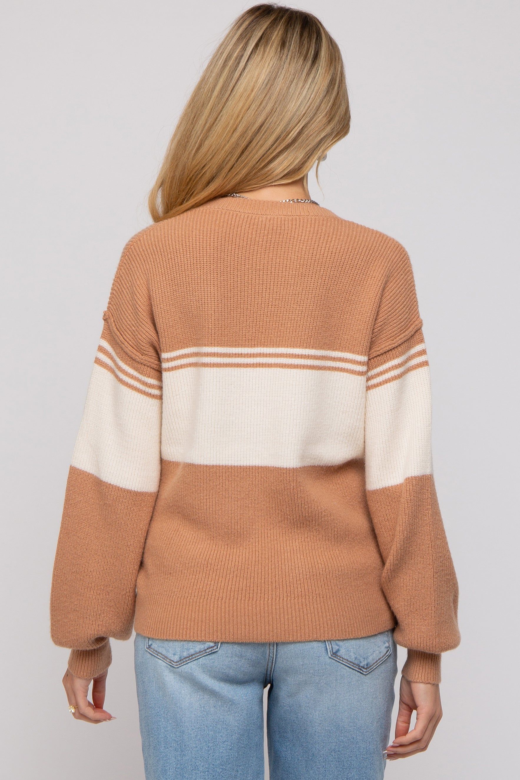 Camel Striped Colorblock Maternity Sweater sold by Pinkblush product image thumbnail 3
