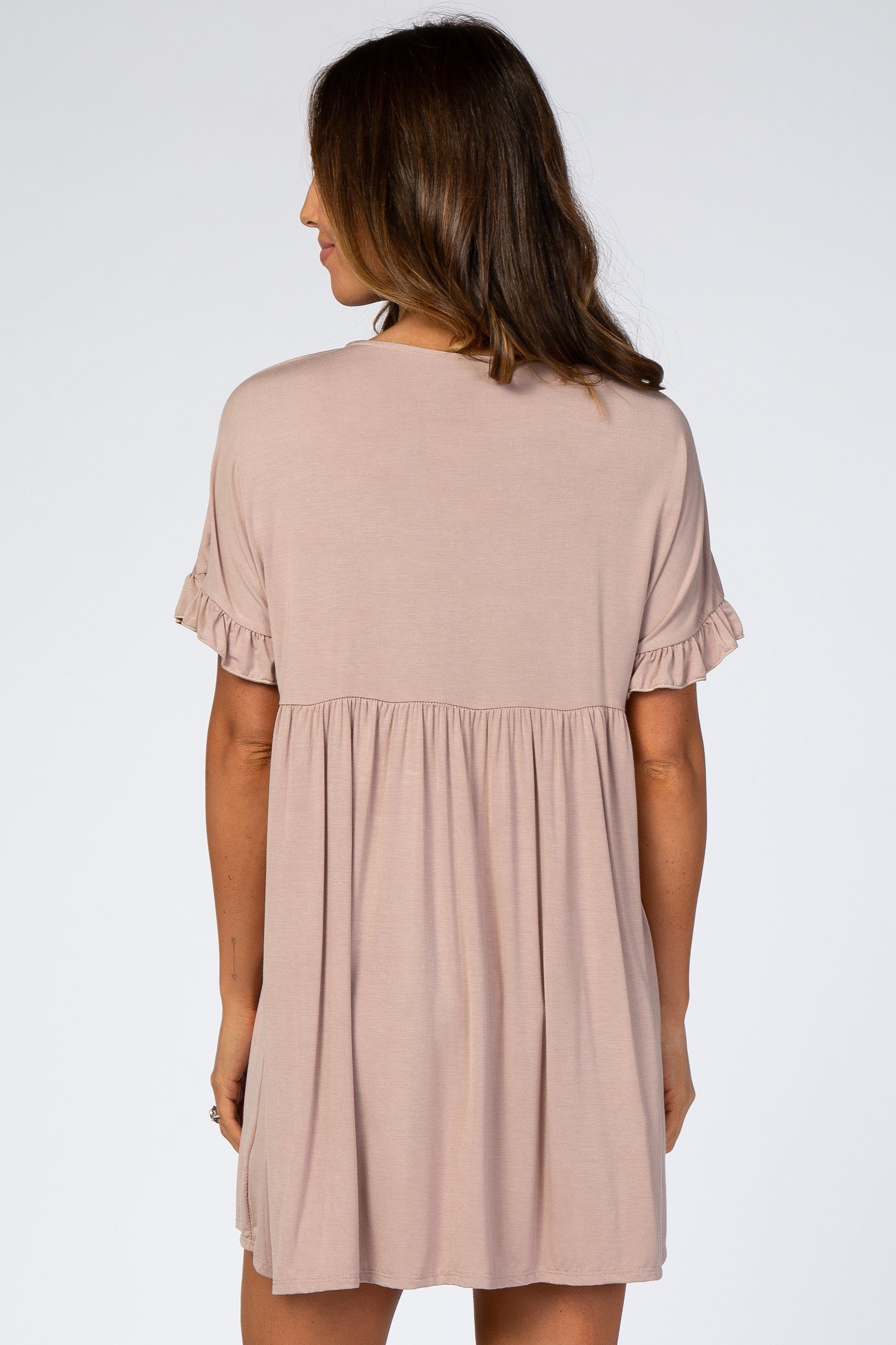 Taupe Ruffle Sleeve Baby Doll Dress sold by Pinkblush product image thumbnail 3