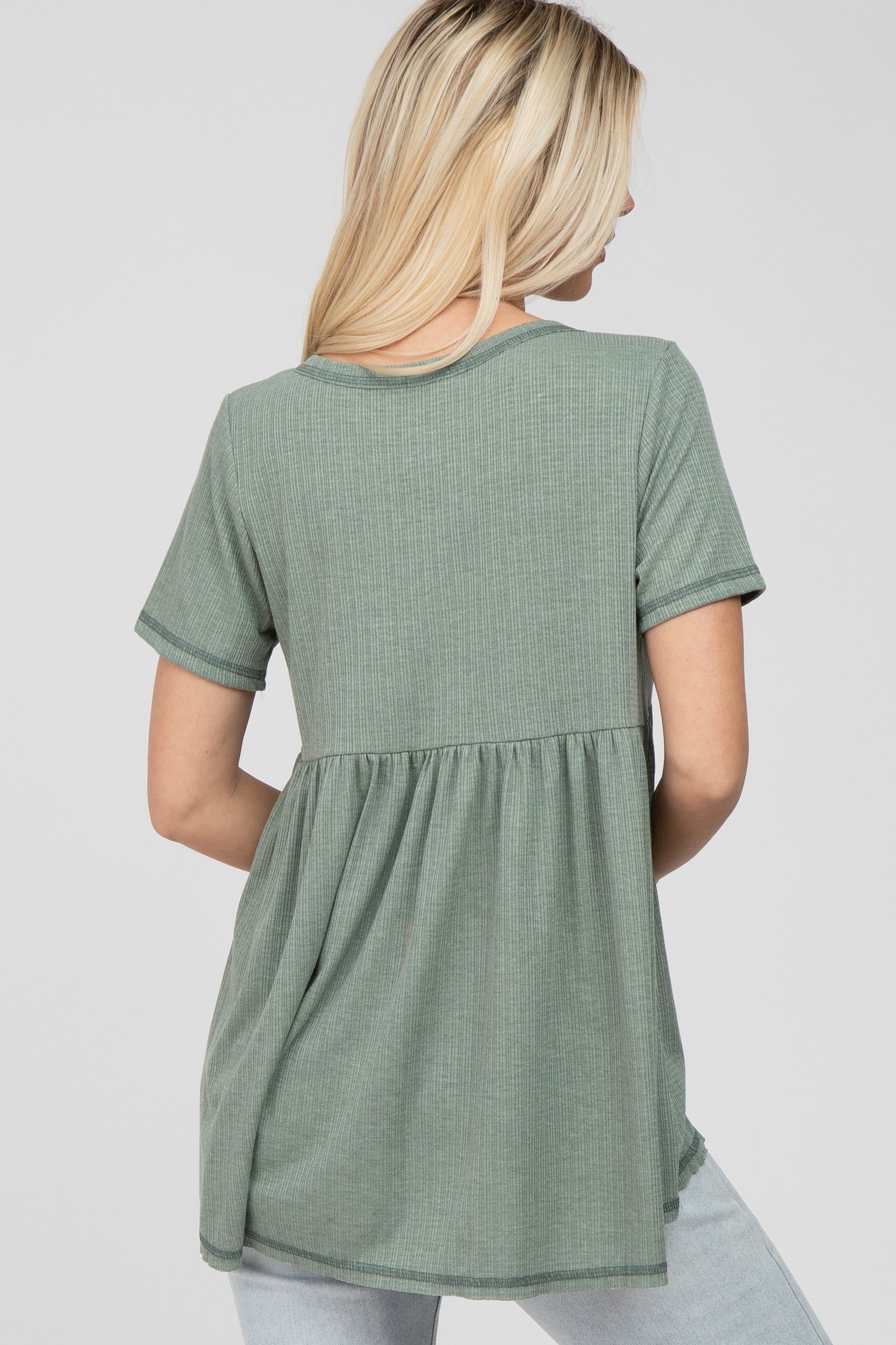 Olive V Neck Short Sleeve Top sold by Pinkblush product image thumbnail 4