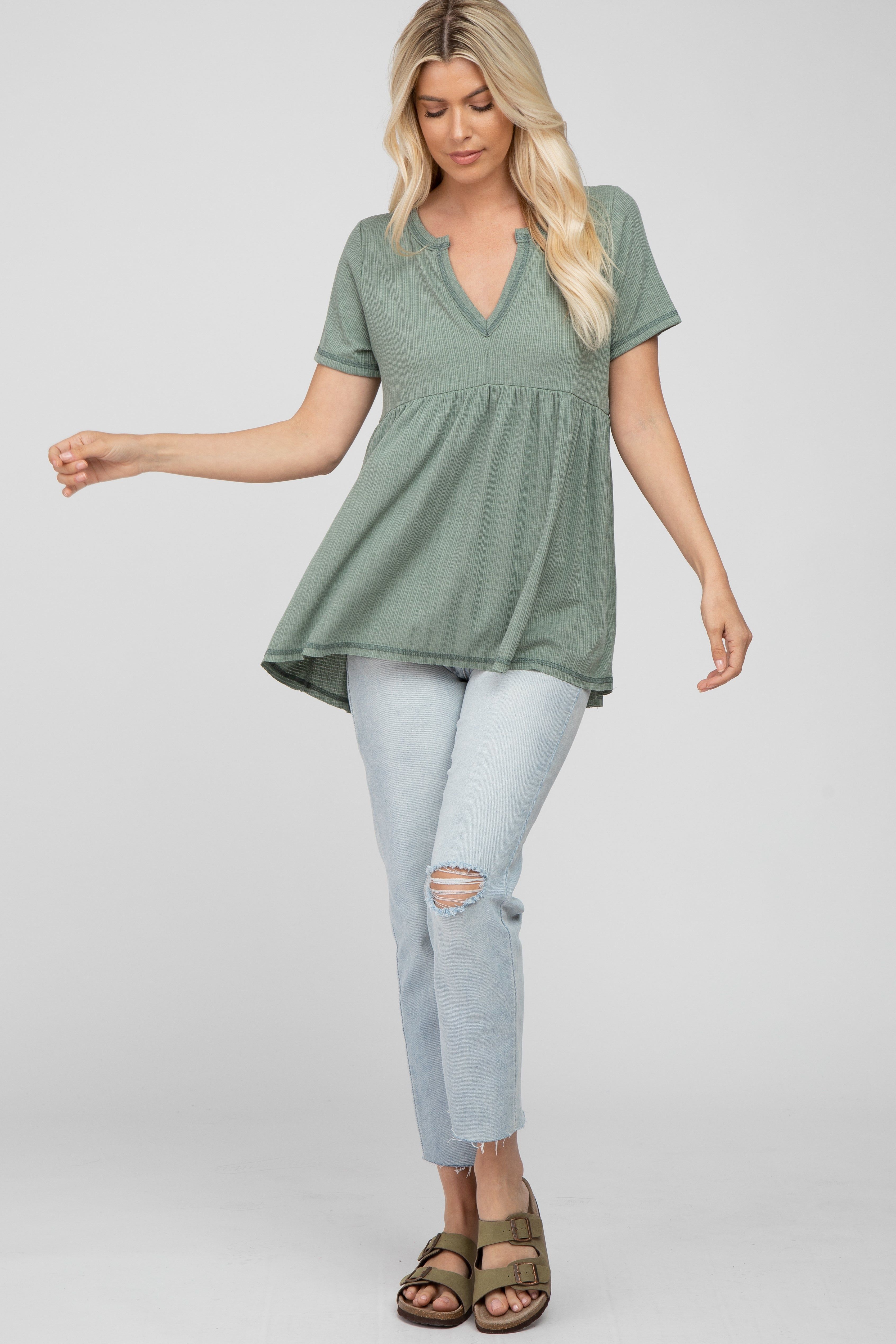Olive V Neck Short Sleeve Top sold by Pinkblush product image thumbnail 2
