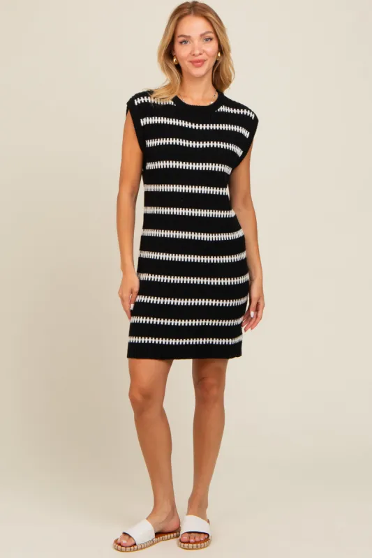 Black Striped Sweater Knit Sleeveless Dress sold by Pinkblush