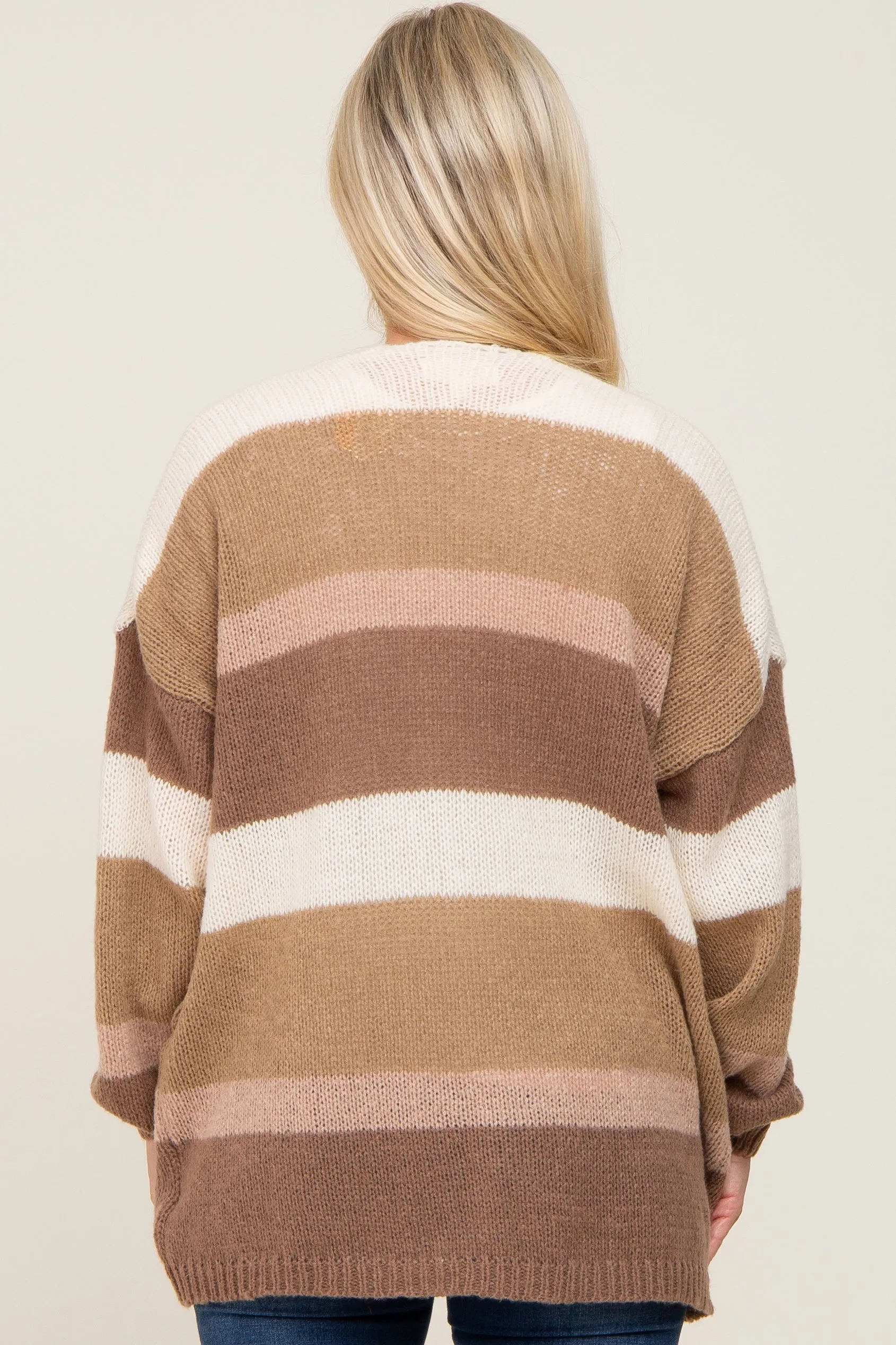 Mocha Striped Open Knit Maternity Cardigan sold by Pinkblush product image thumbnail 3