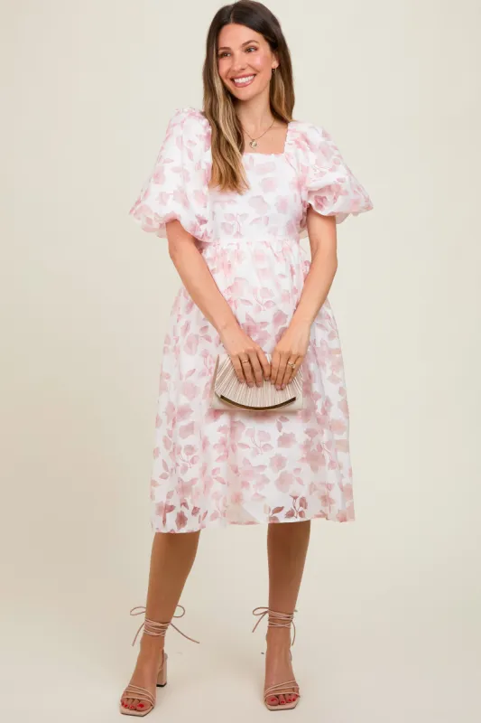Pink Floral Puff Sleeve Maternity Dress sold by Pinkblush