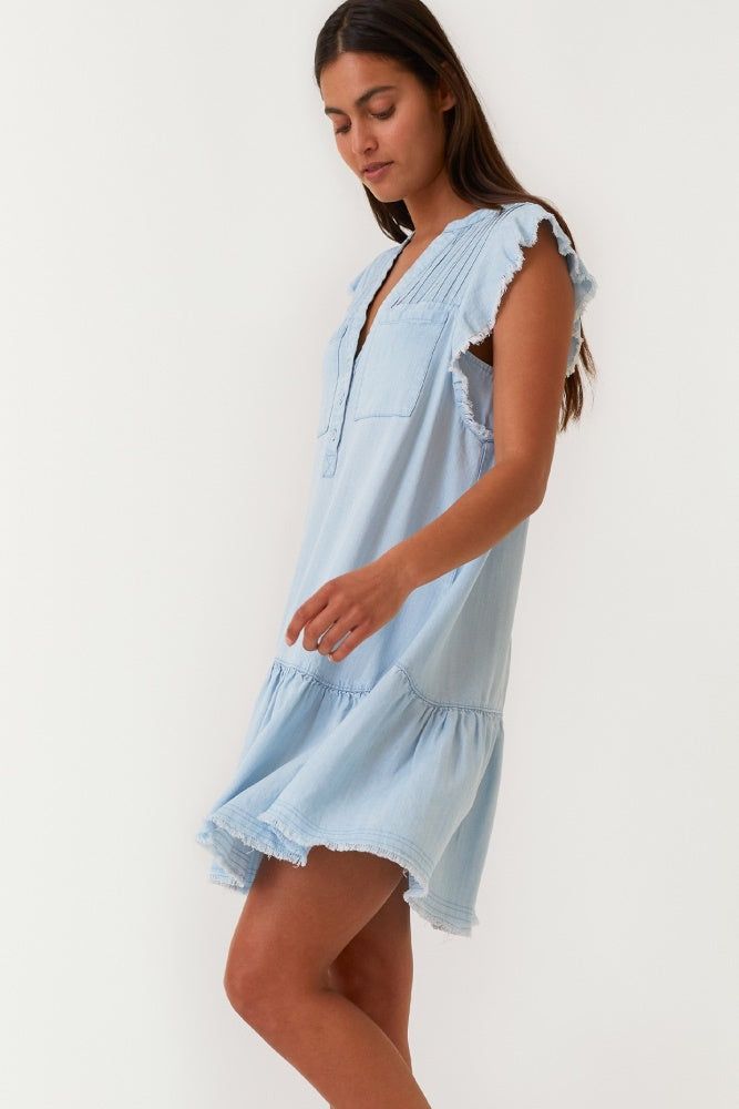 Faded Blue Frayed Edge Flutter Sleeve Mini Shift Dress sold by Pinkblush product image thumbnail 3
