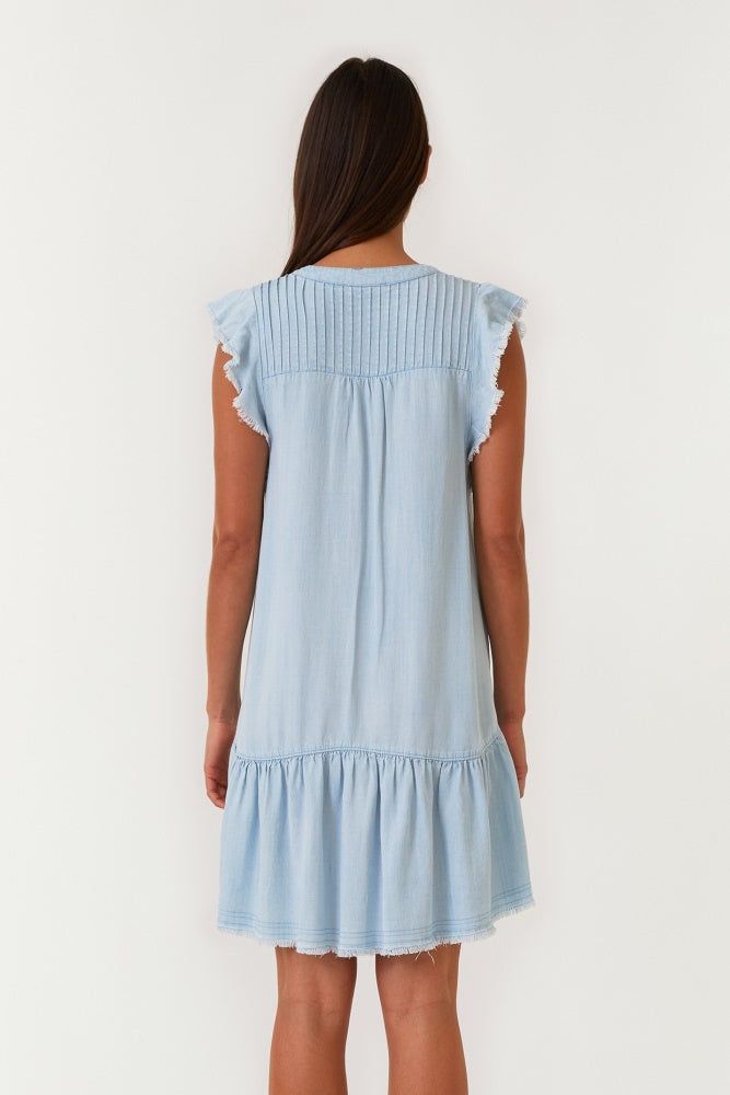 Faded Blue Frayed Edge Flutter Sleeve Mini Shift Dress sold by Pinkblush product image thumbnail 4