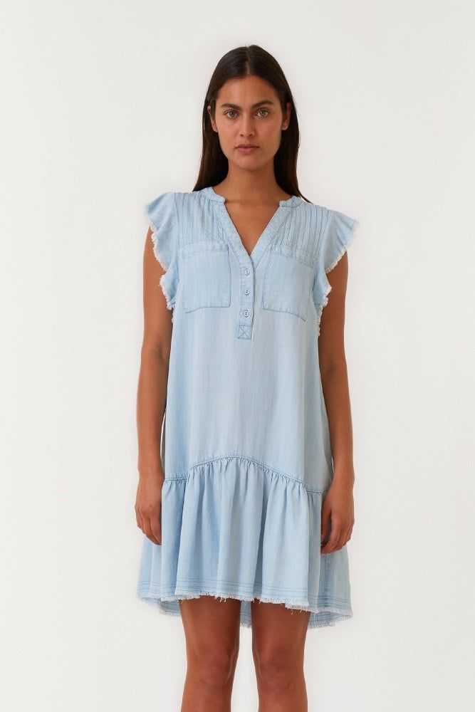 Faded Blue Frayed Edge Flutter Sleeve Mini Shift Dress sold by Pinkblush product image thumbnail 2