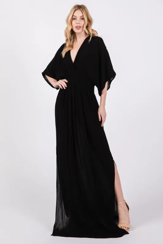 Black Lightweight Deep V-Neck Maxi Dress sold by Pinkblush