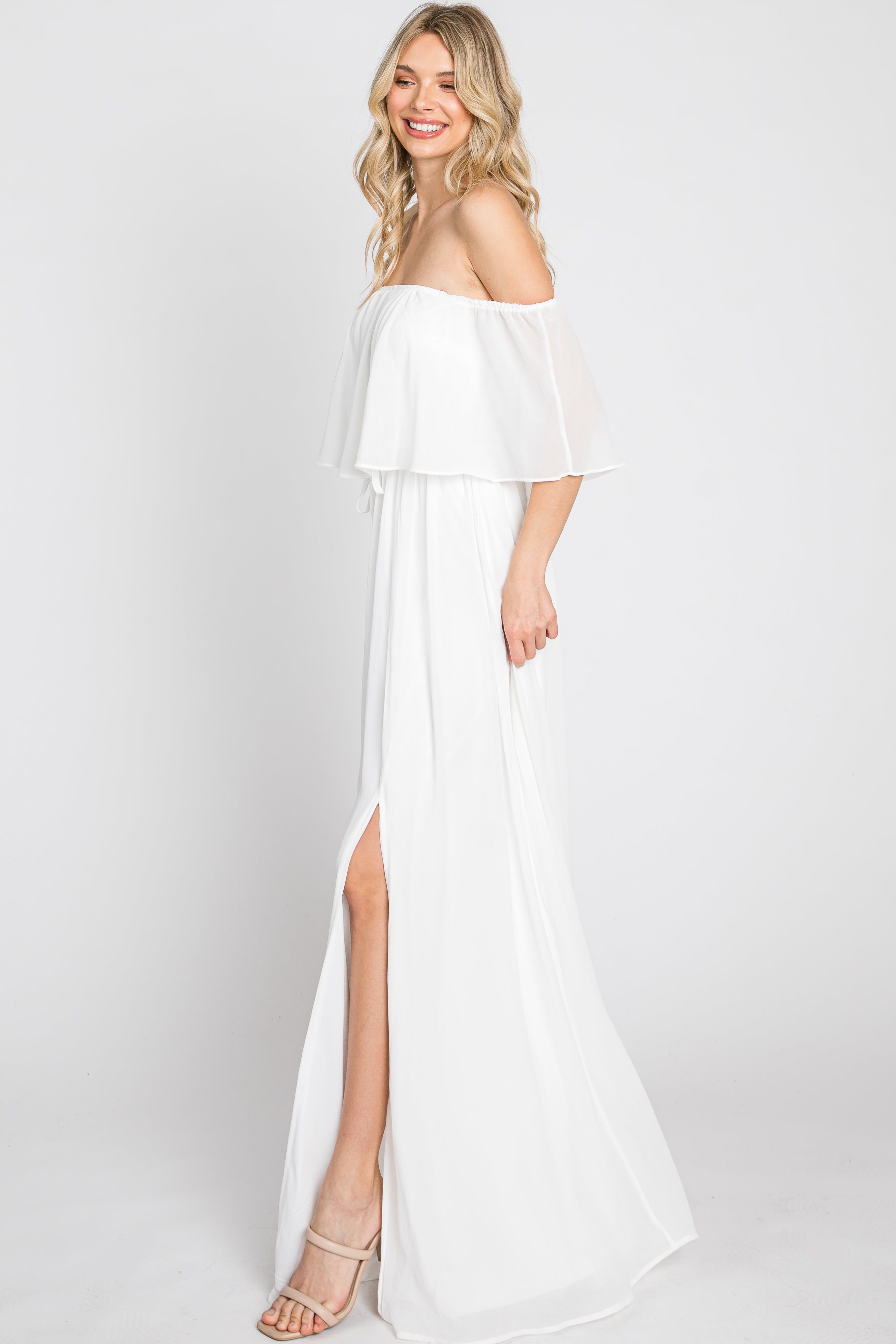 Ivory Chiffon Off Shoulder Maxi Dress sold by Pinkblush product image thumbnail 5
