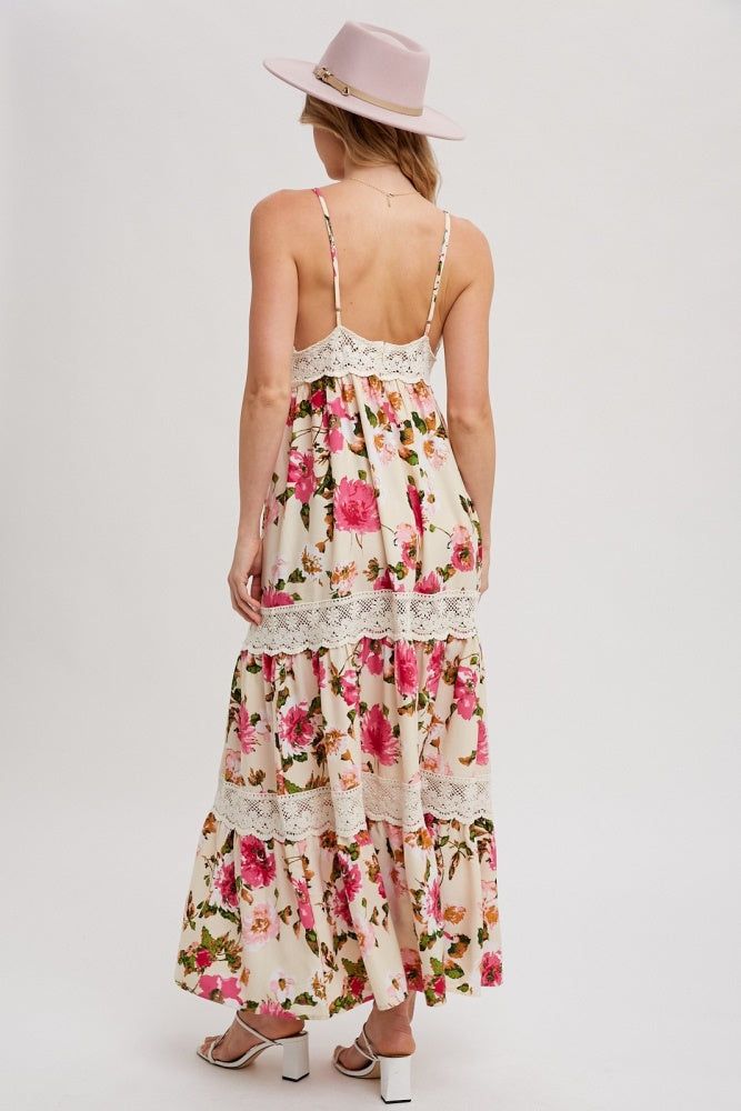 Vanilla Floral Print Tiered Lace Contrast Maxi Dress sold by Pinkblush product image thumbnail 4