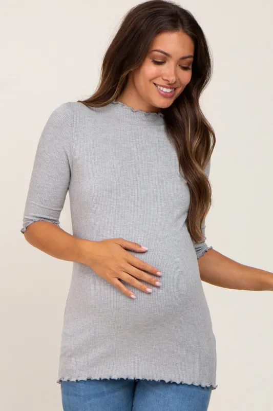 PinkBlush Heather Grey Lettuce Hem Fitted Maternity Top sold by Pinkblush