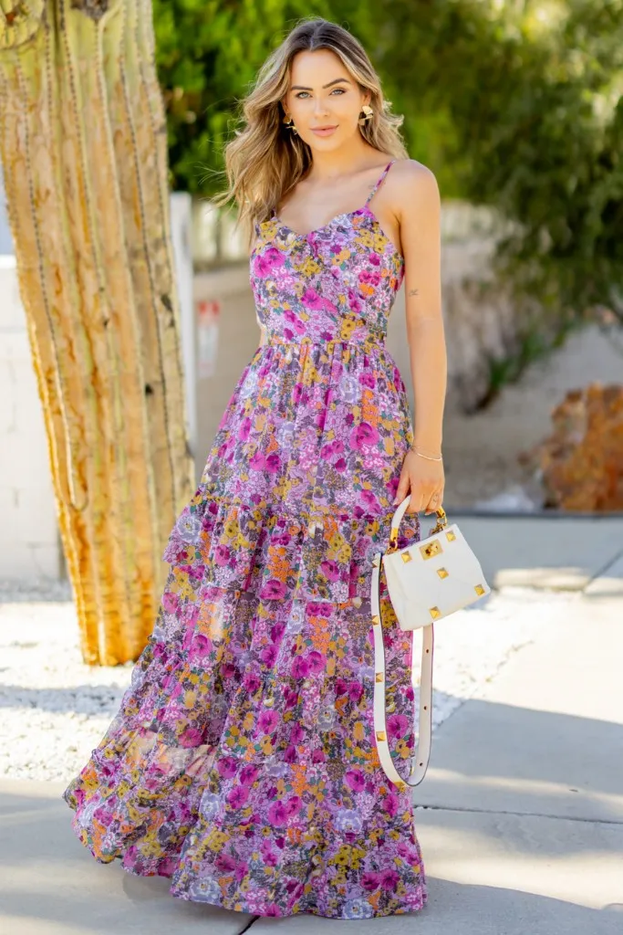 Lavender Floral Print Chiffon Maxi Dress sold by Pinkblush product image thumbnail 2