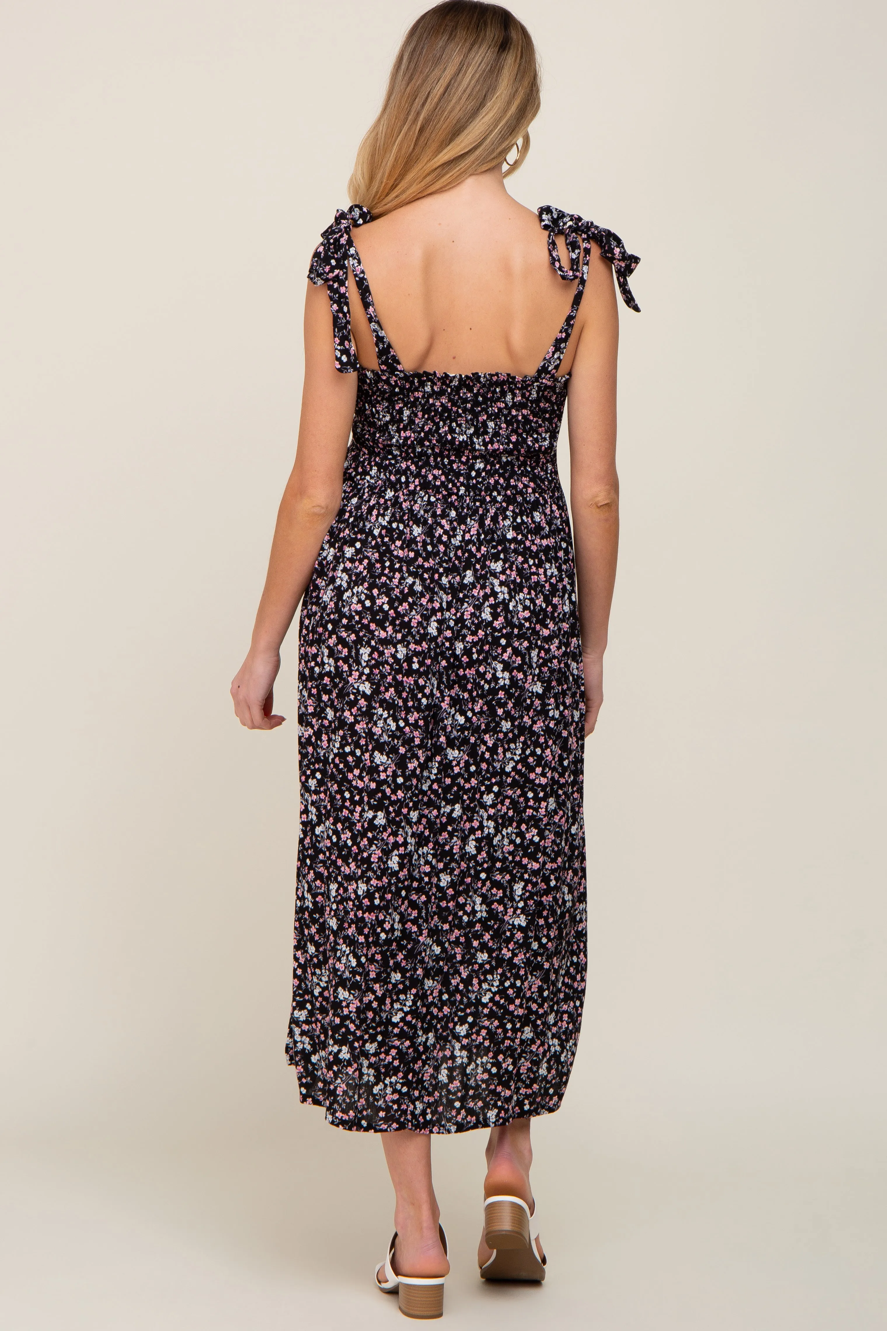 Black Micro Floral Smocked Maternity Dress sold by Pinkblush product image thumbnail 3