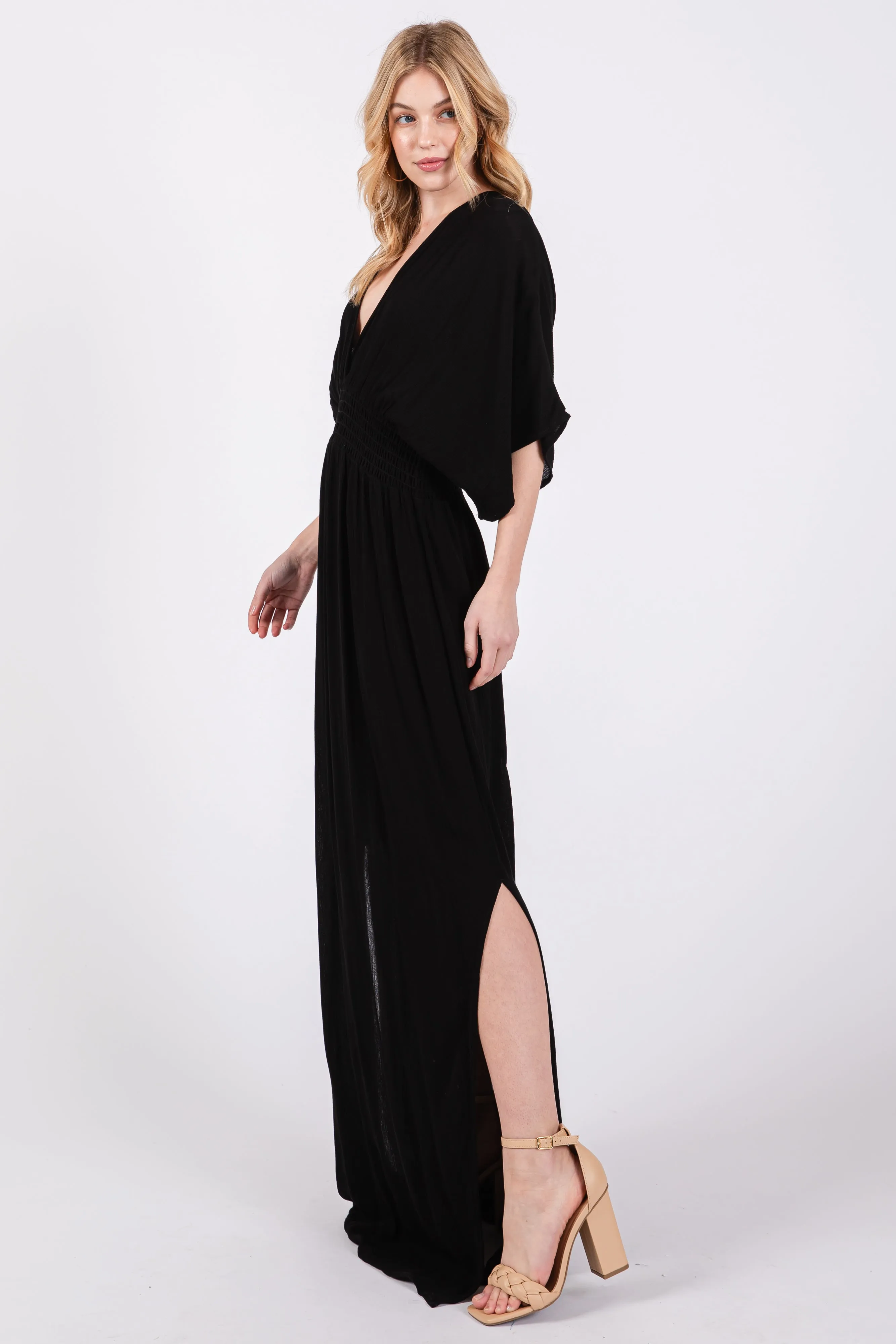 Black Lightweight Deep V-Neck Maxi Dress sold by Pinkblush product image thumbnail 3