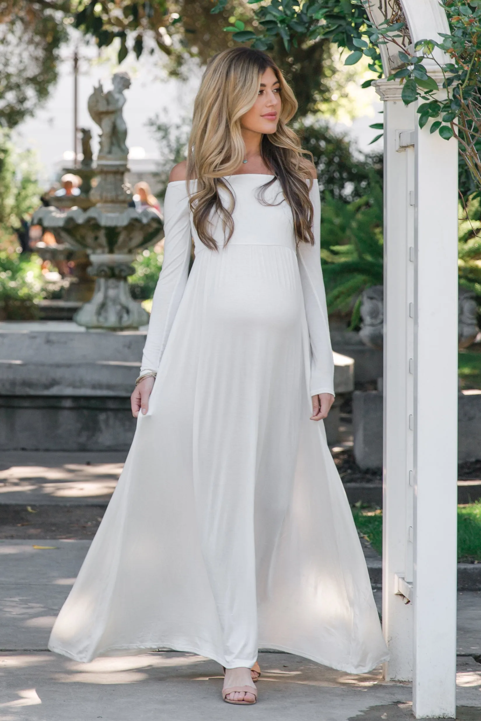 PinkBlush Ivory Solid Off Shoulder Maternity Maxi Dress sold by Pinkblush product image thumbnail 5