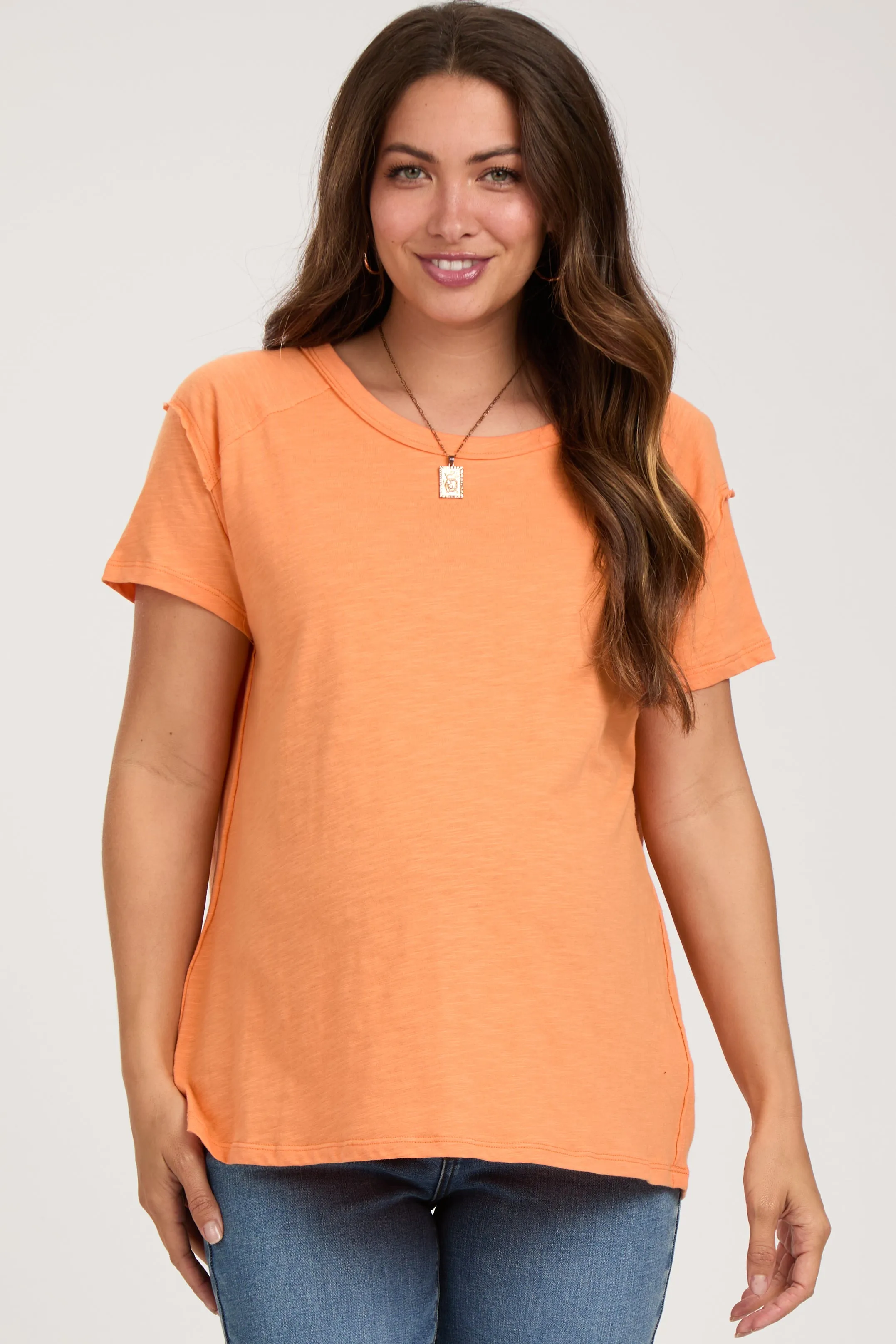 Orange Raw Hem Maternity Short Sleeve Top sold by Pinkblush product image thumbnail 2