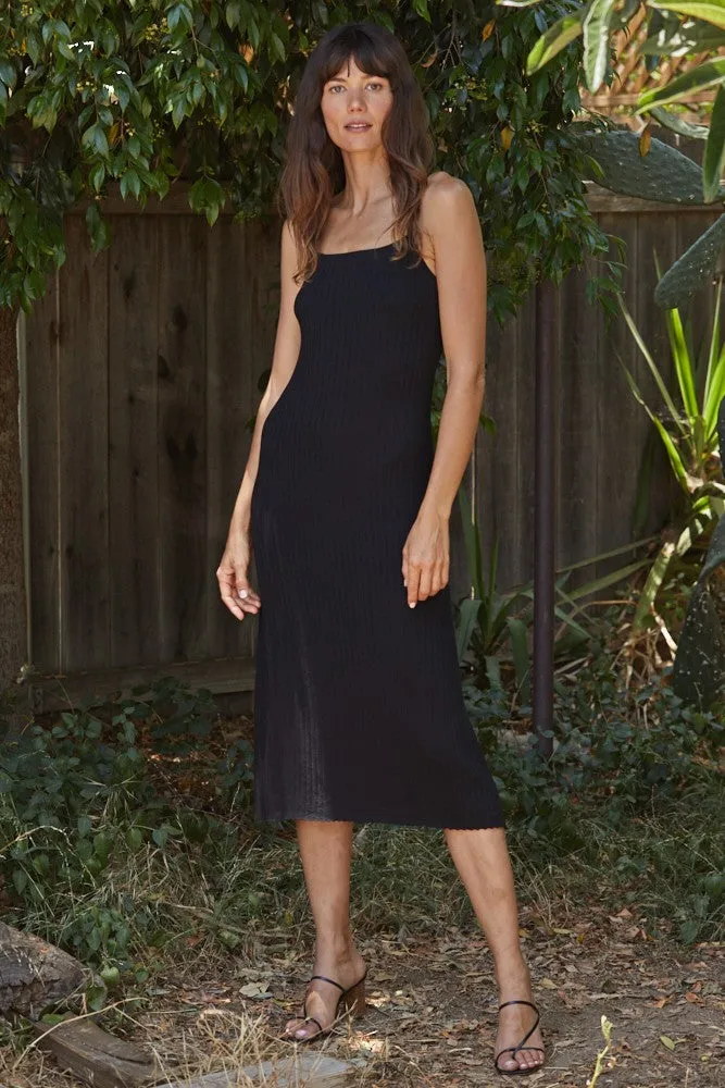 Black Square Neck Ribbed Sleeveless Midi Dress sold by Pinkblush