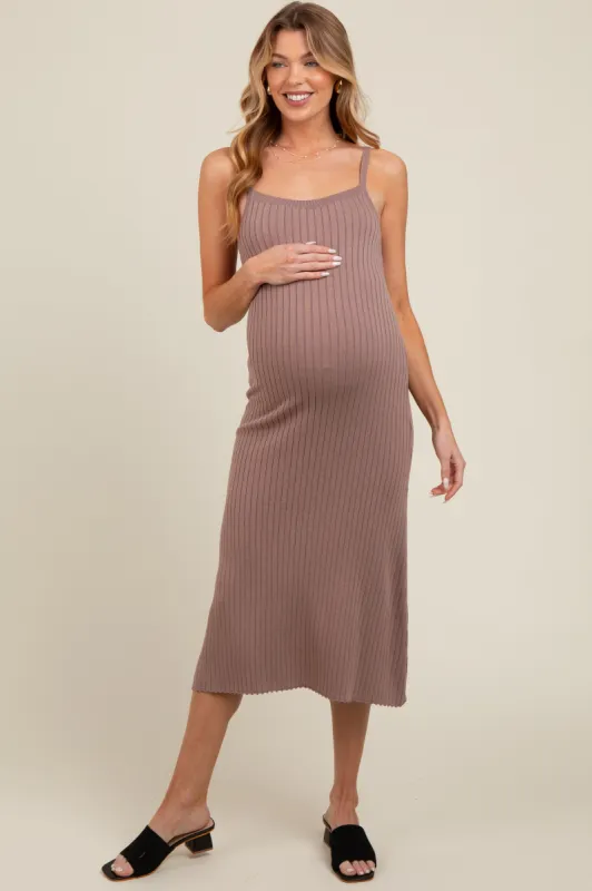 Mocha Square Neck Ribbed Sleeveless Maternity Midi Dress sold by Pinkblush
