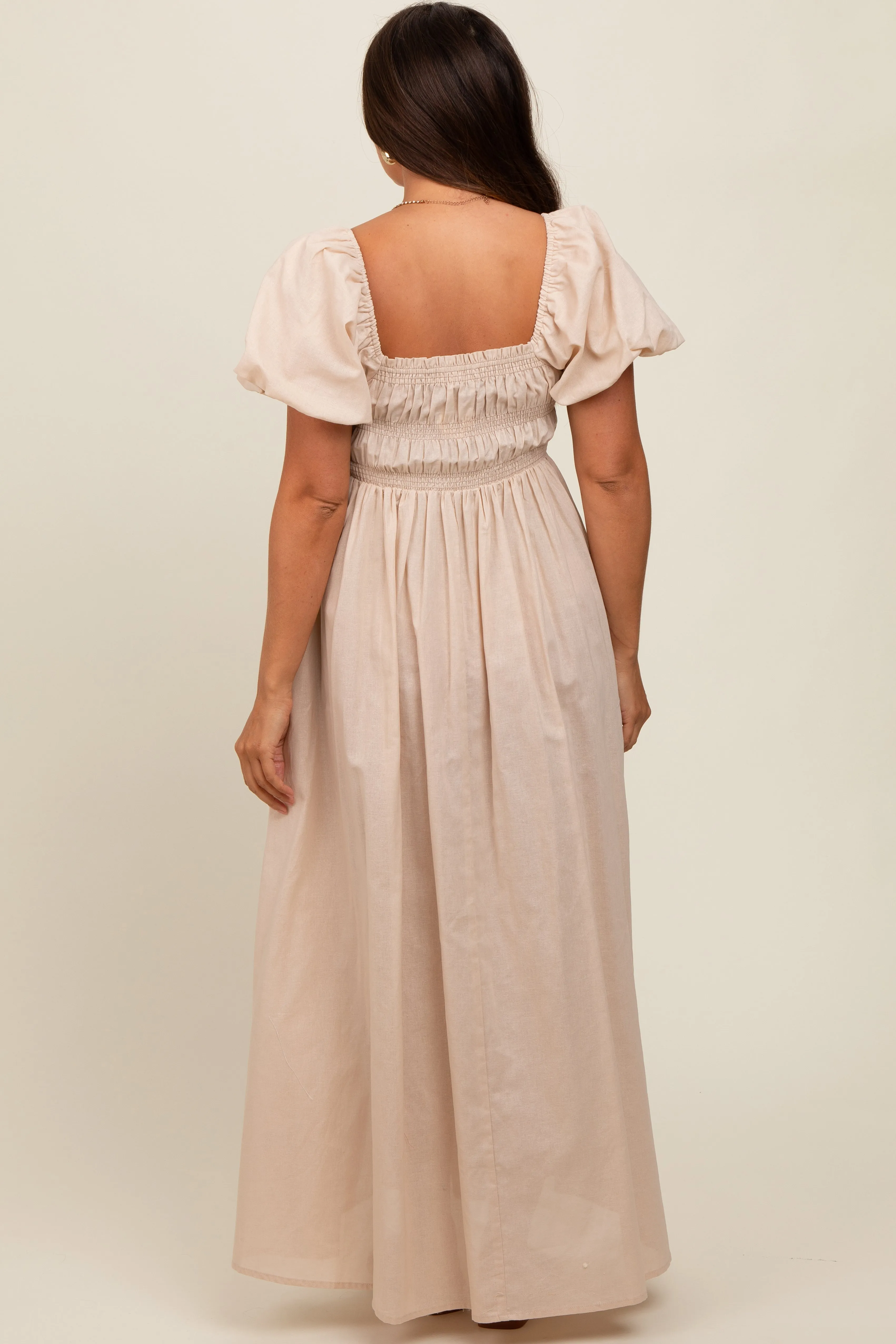 Cream Puff Sleeve Smocked Maternity Maxi Dress sold by Pinkblush product image thumbnail 2