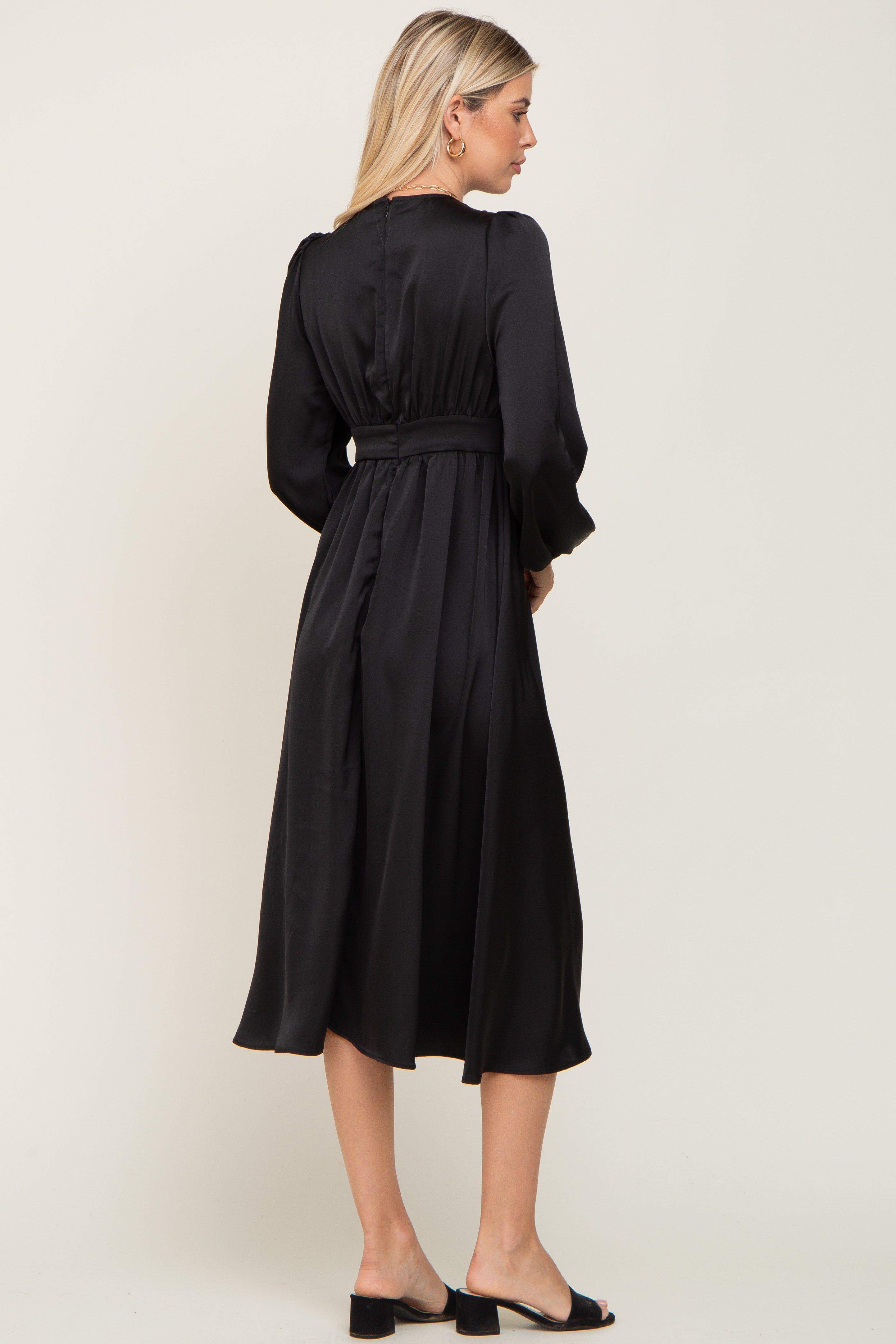 Black Satin Tie Front Cutout Midi Dress sold by Pinkblush product image thumbnail 3